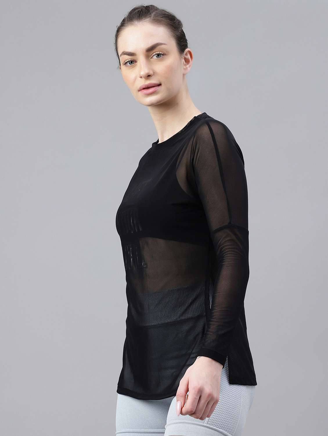 women black typographic long sleeve sport t-shirt - 21763376 -  Standard Image - 1