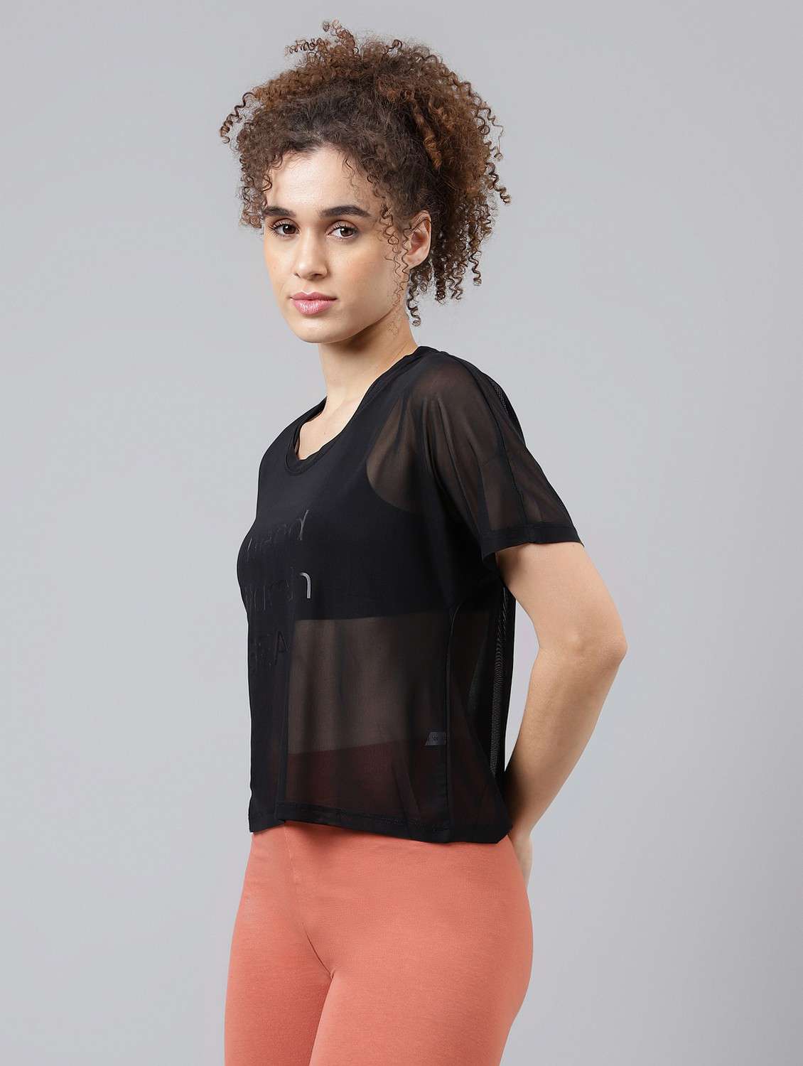 women typographic printed mesh sports t-shirt - 21763380 -  Standard Image - 1