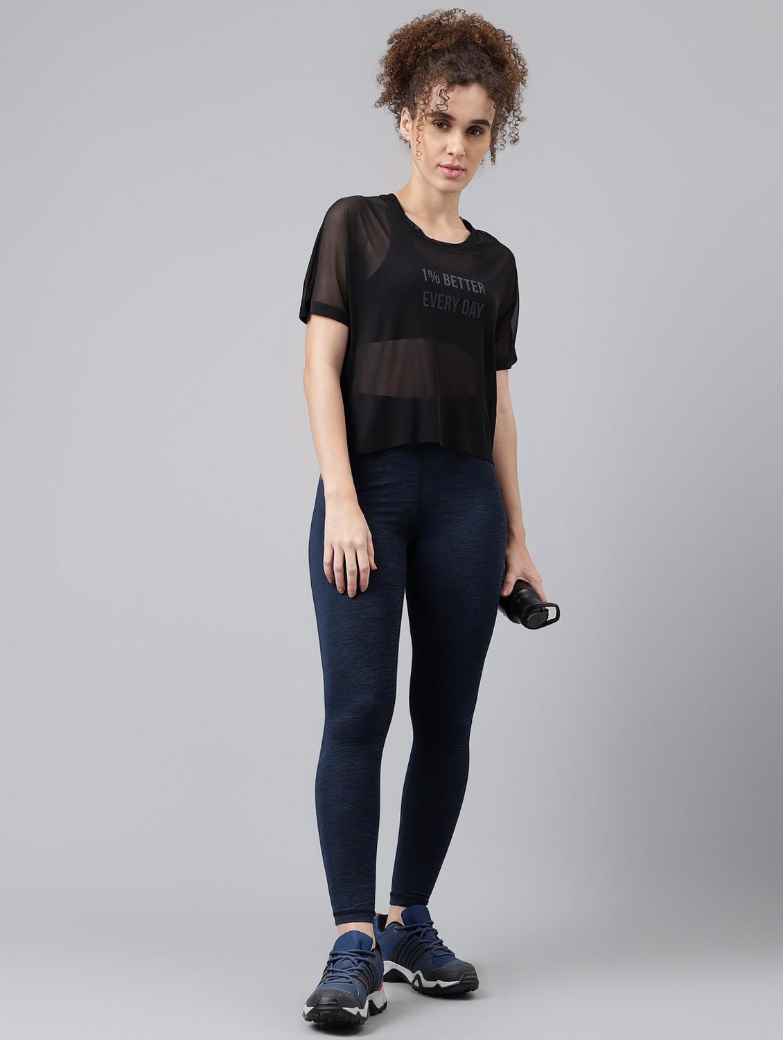 women black typographic round neck sport t-shirt - 21763381 - Standard Image - 4