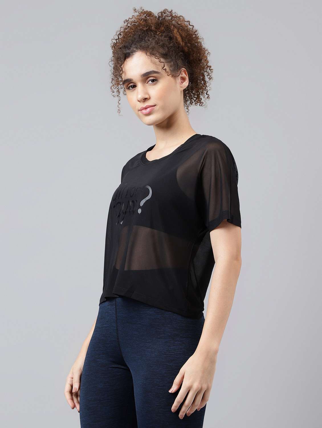 women typographic printed mesh sports t-shirt - 21763384 -  Standard Image - 1