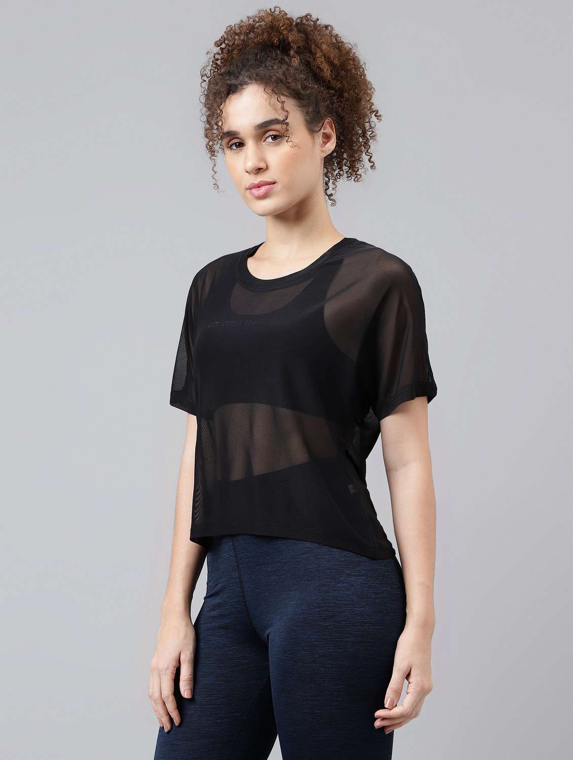 women typographic printed mesh sports t-shirt - 21763388 - Standard Image - 1