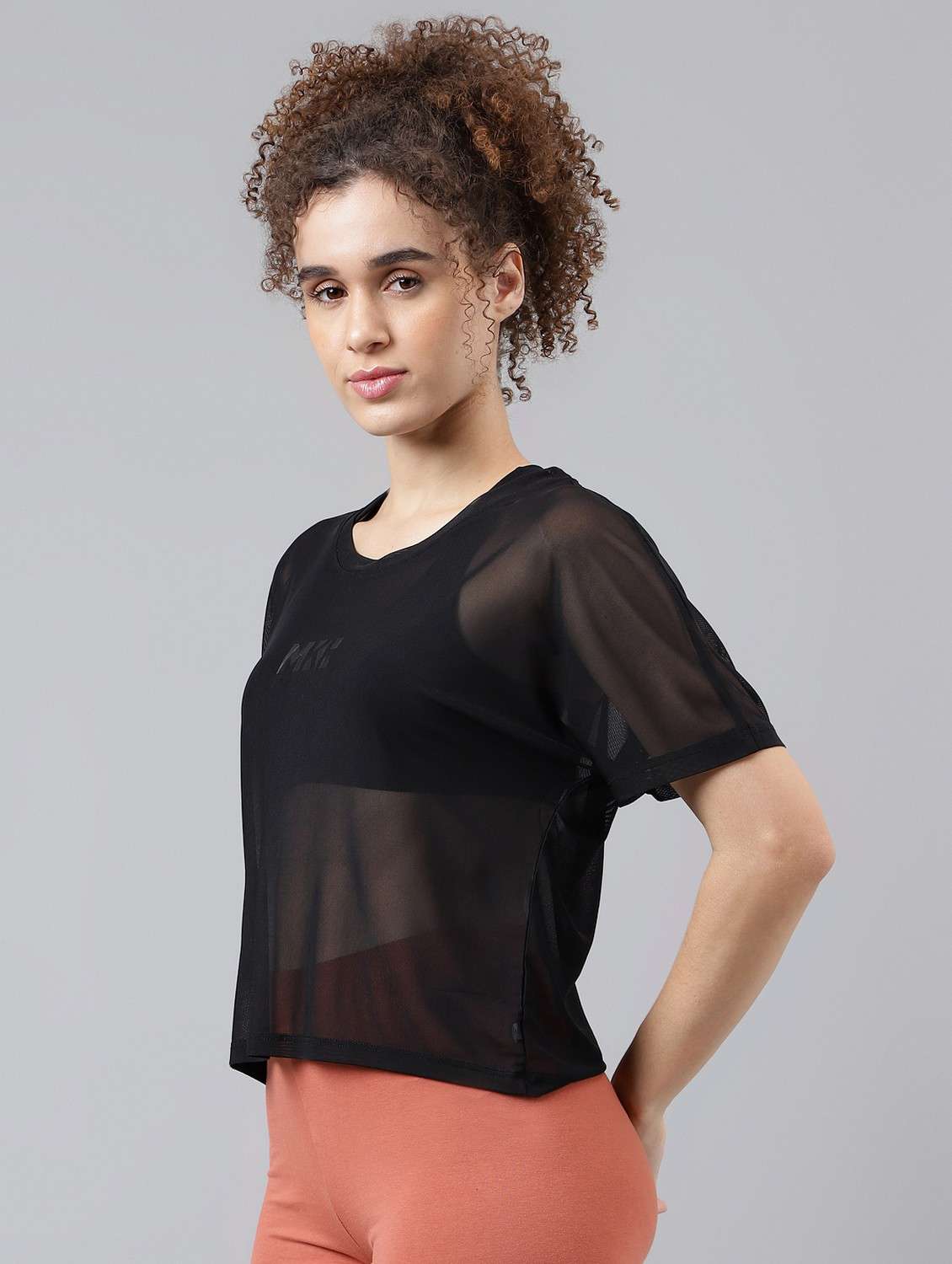 women black typographic round neck sport t-shirt - 21763390 - Standard Image - 1