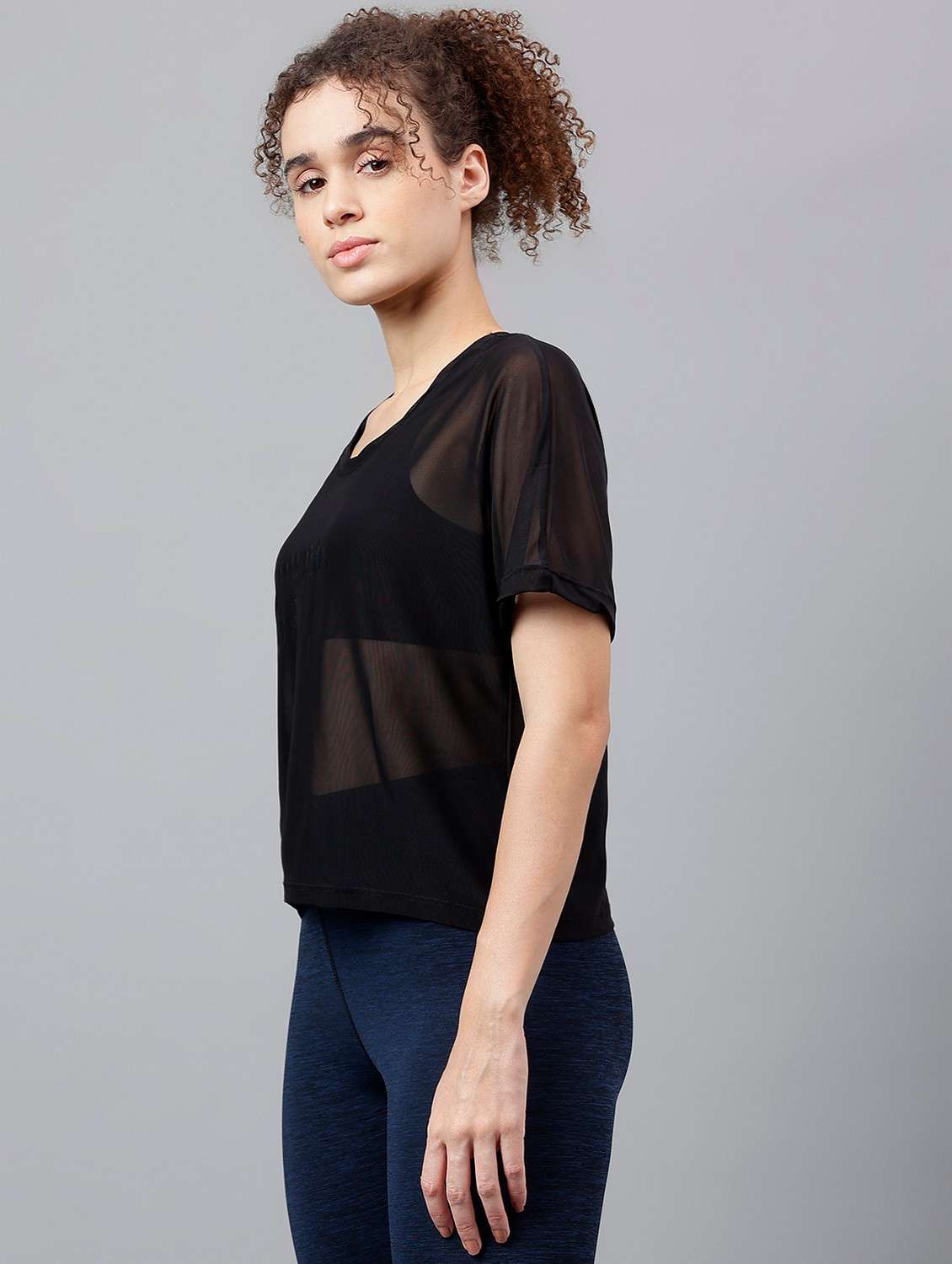 women typographic printed mesh sports t-shirt - 21763394 -  Standard Image - 1