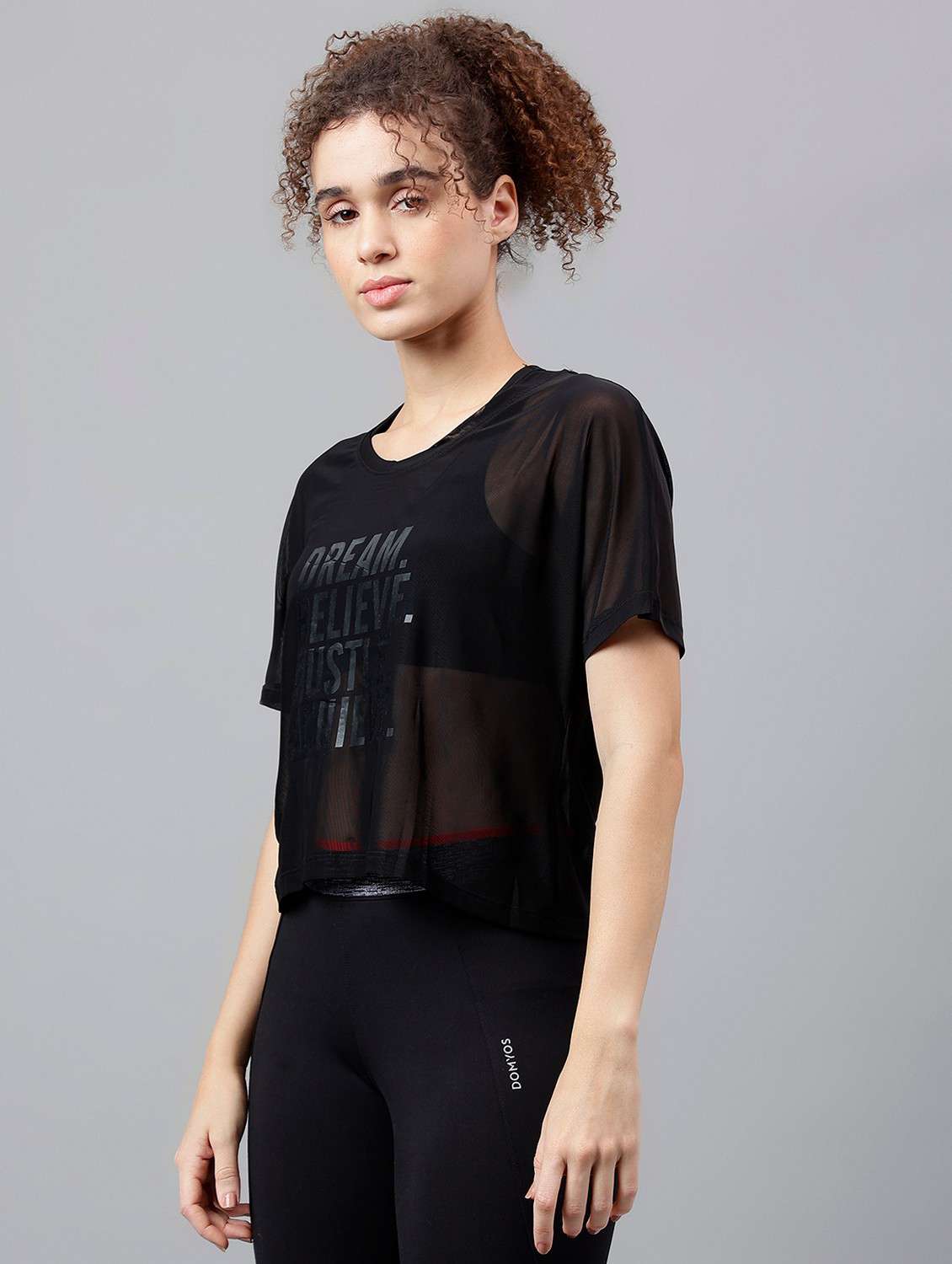 women typographic printed mesh sports t-shirt - 21763395 -  Standard Image - 1