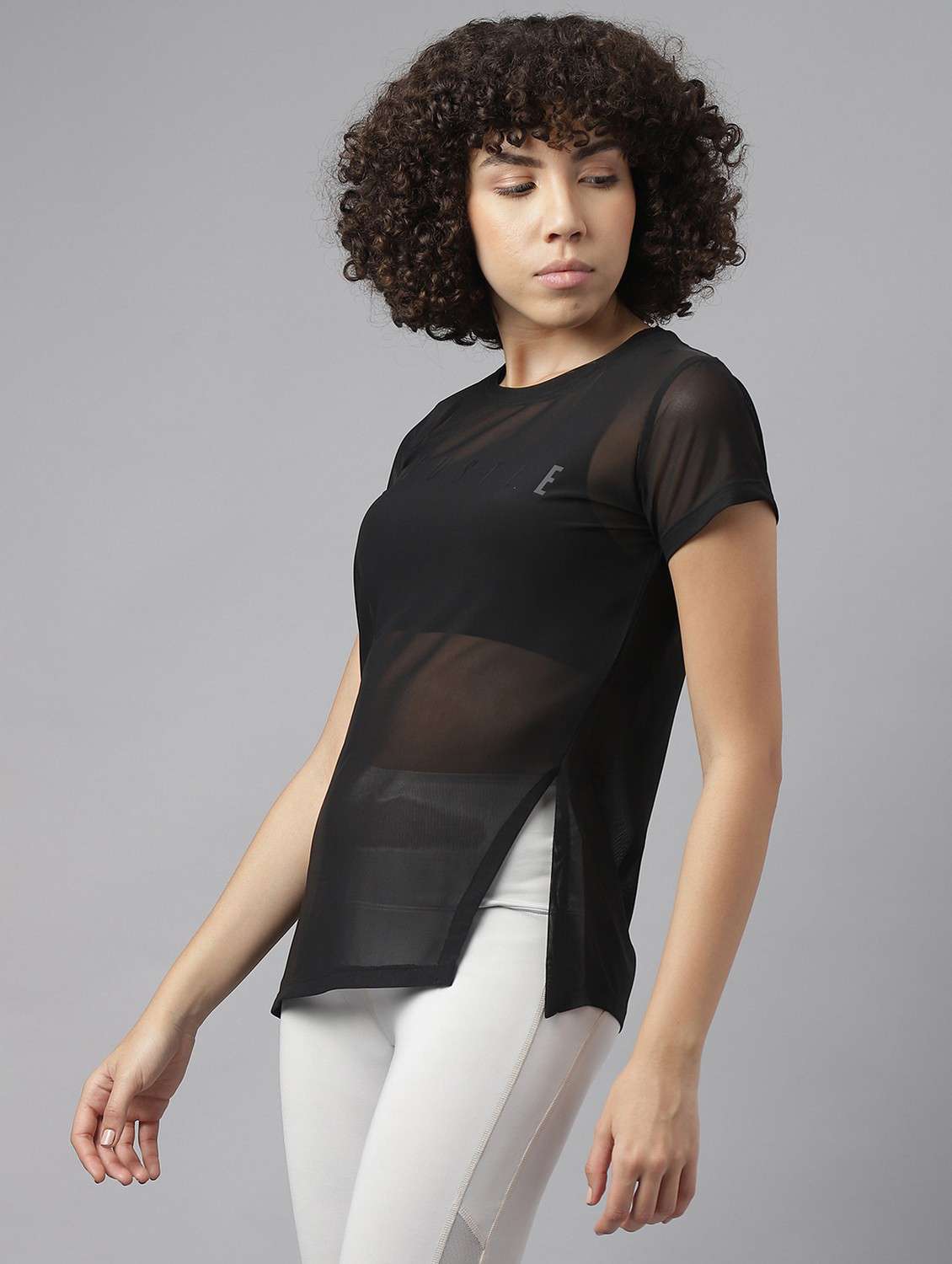 women black typographic round neck sport t-shirt - 21763397 -  Standard Image - 1