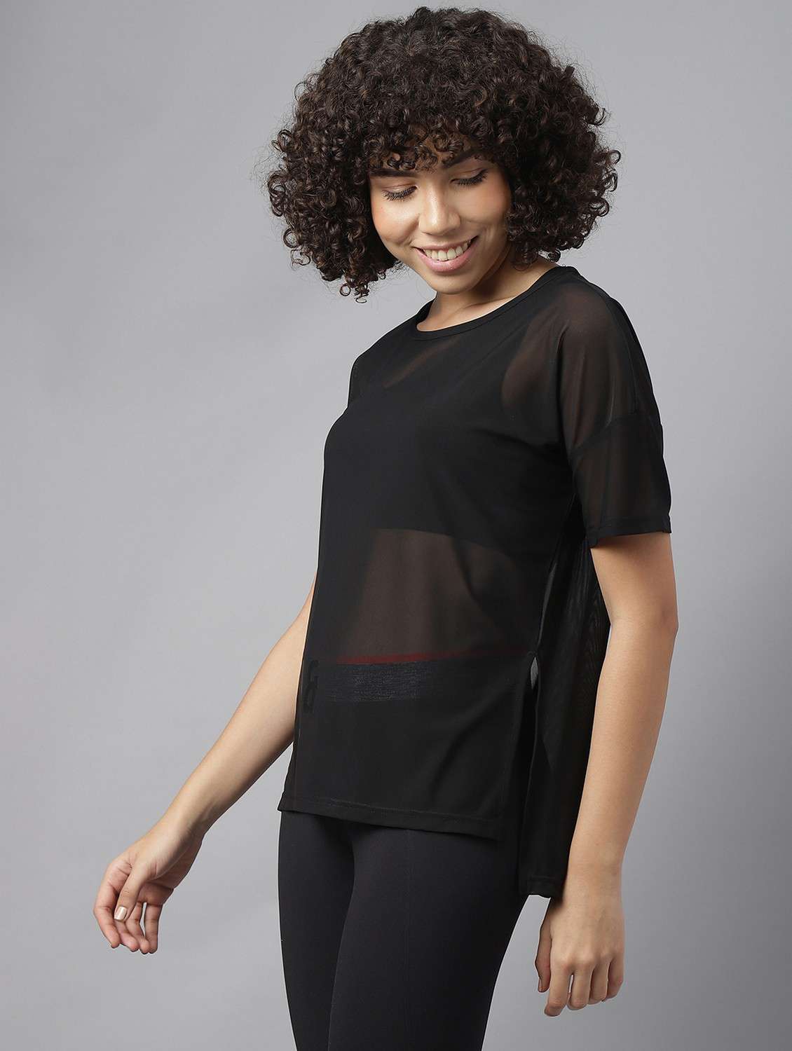 women black typographic round neck sport t-shirt - 21763398 -  Standard Image - 1