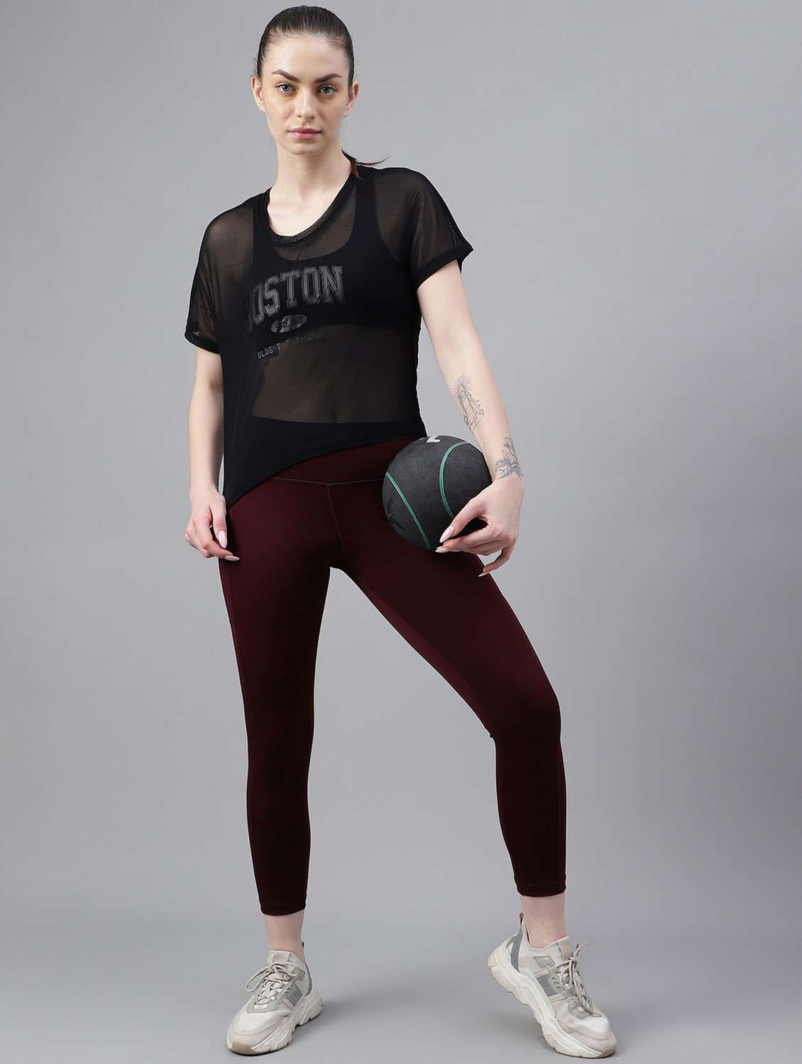 women black typographic round neck sport t-shirt - 21763399 -  Standard Image - 4
