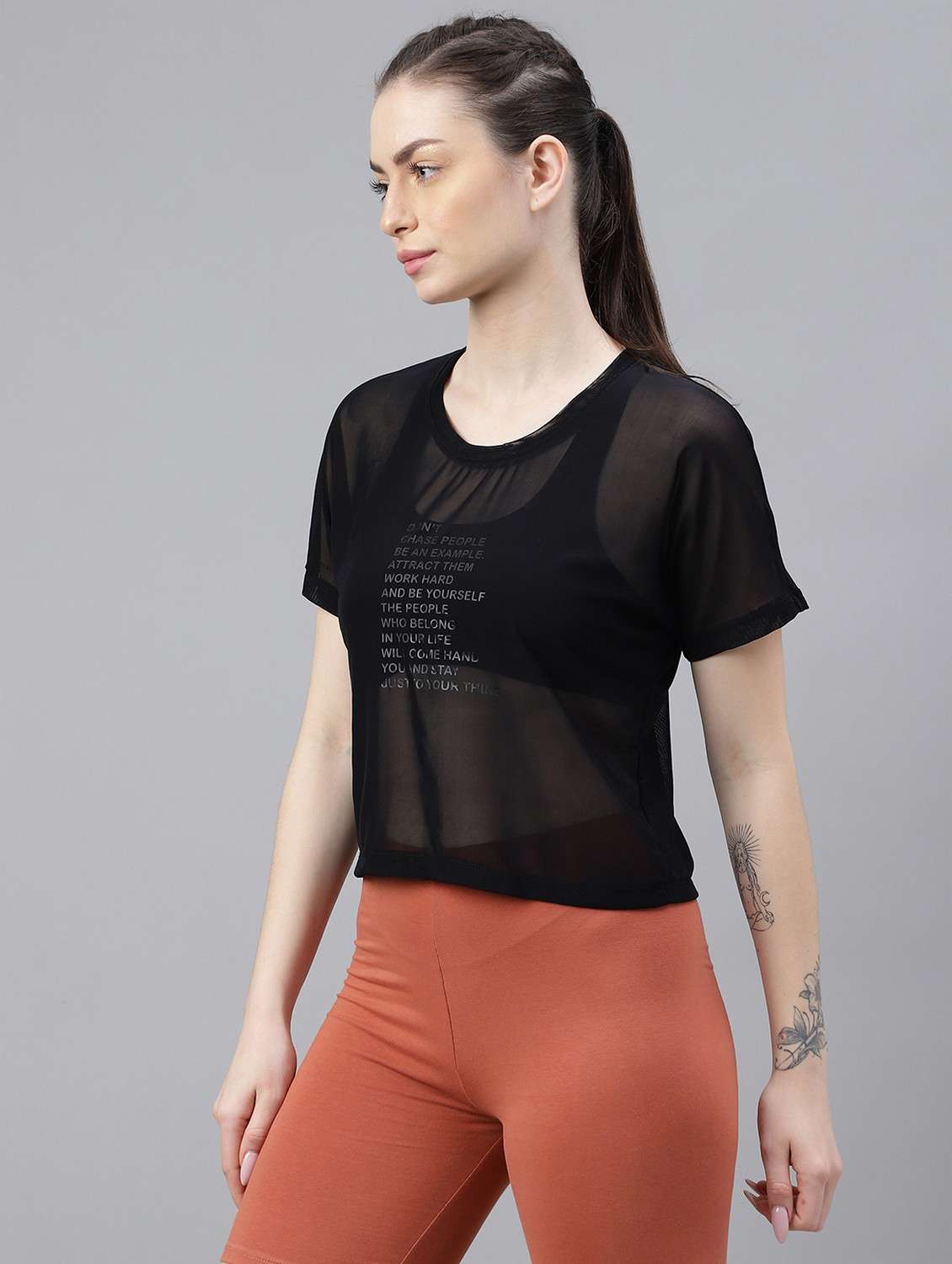 women typographic printed mesh sports t-shirt - 21763400 -  Standard Image - 1