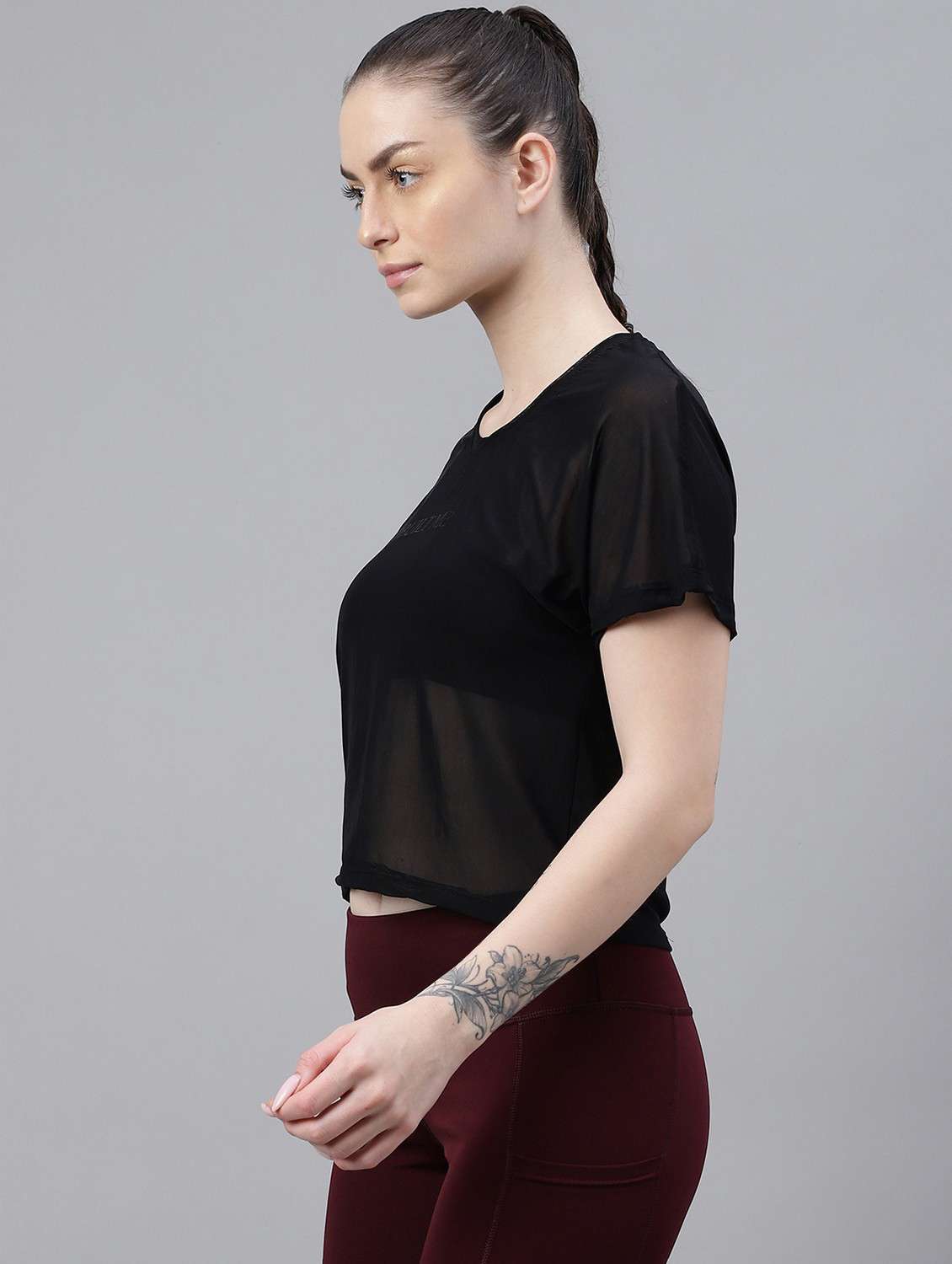 women black typographic round neck sport t-shirt - 21763401 -  Standard Image - 1