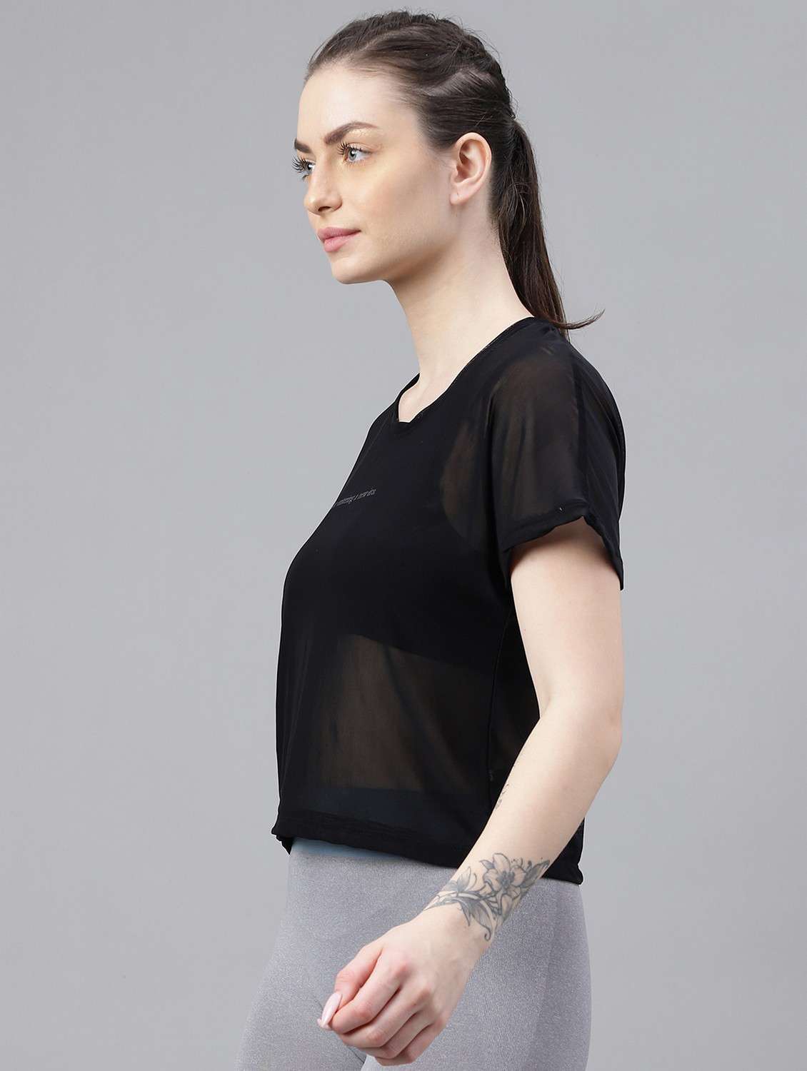 women black typographic round neck sport t-shirt - 21763403 -  Standard Image - 1