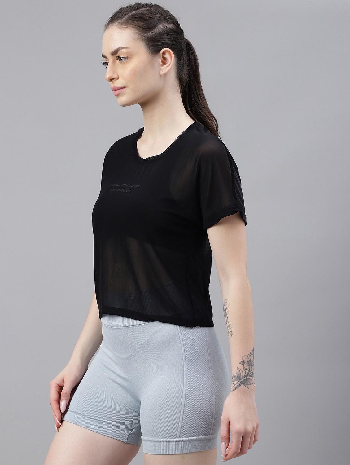 women typographic printed mesh sports t-shirt - 21763404 - Standard Image - 1