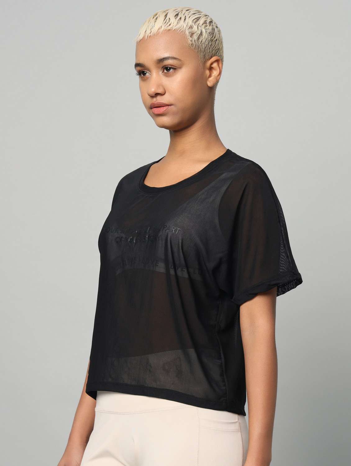 women black typographic round neck sport t-shirt - 21763409 -  Standard Image - 1