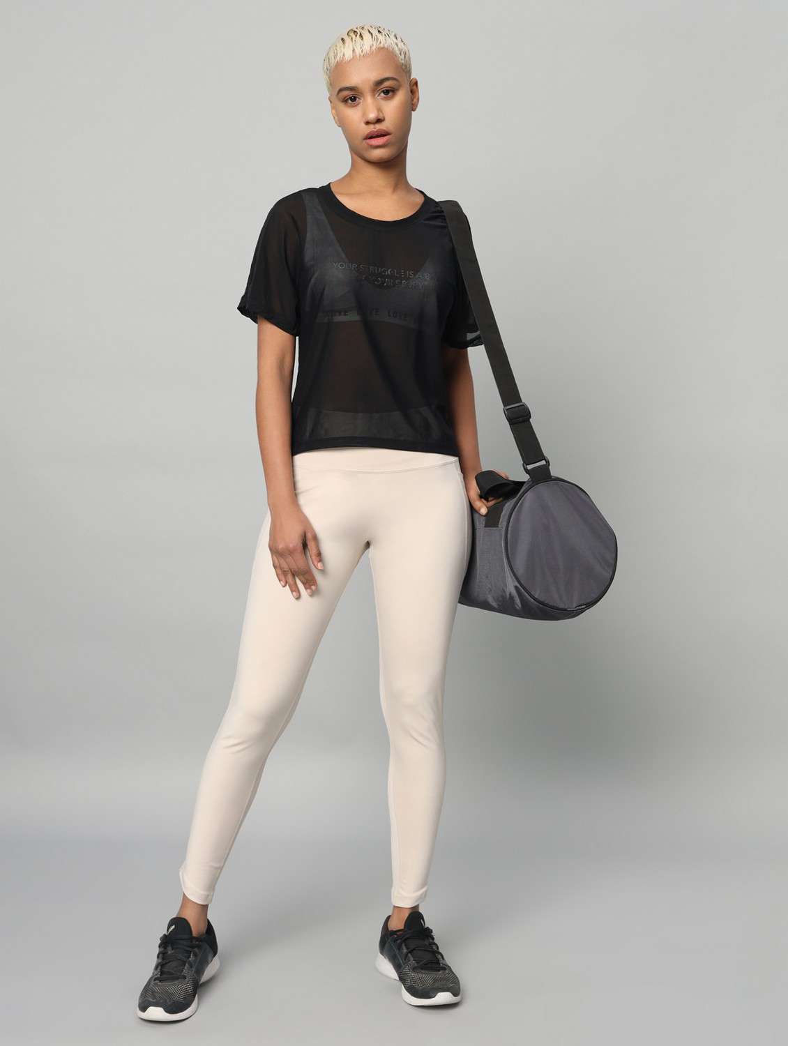 women black typographic round neck sport t-shirt - 21763409 -  Standard Image - 4