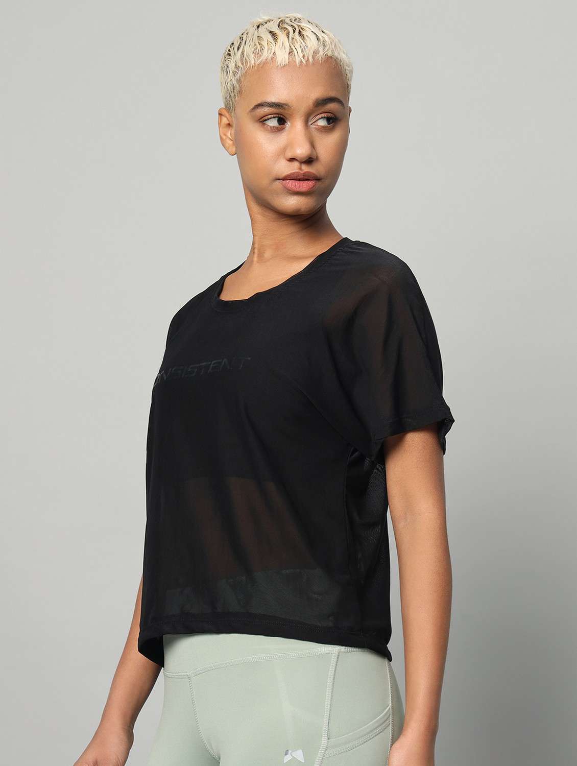 women typographic printed mesh sports t-shirt - 21763410 - Standard Image - 1