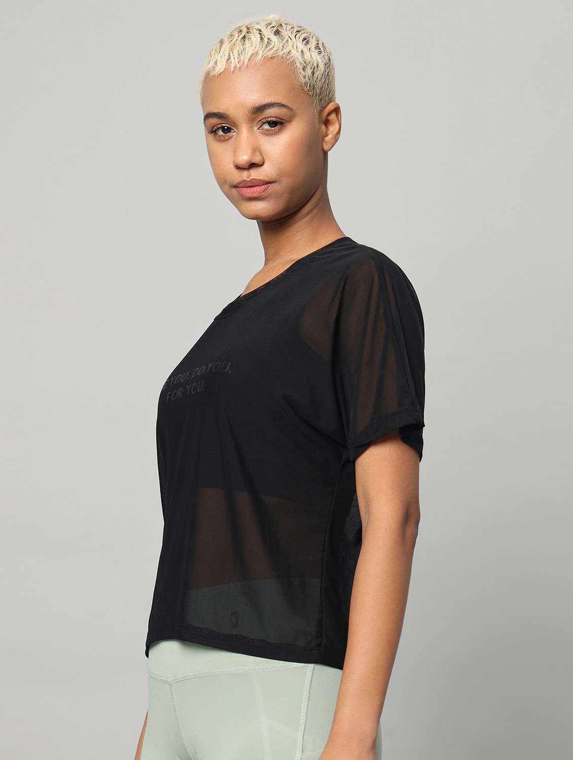 women black typographic round neck sport t-shirt - 21763411 -  Standard Image - 1