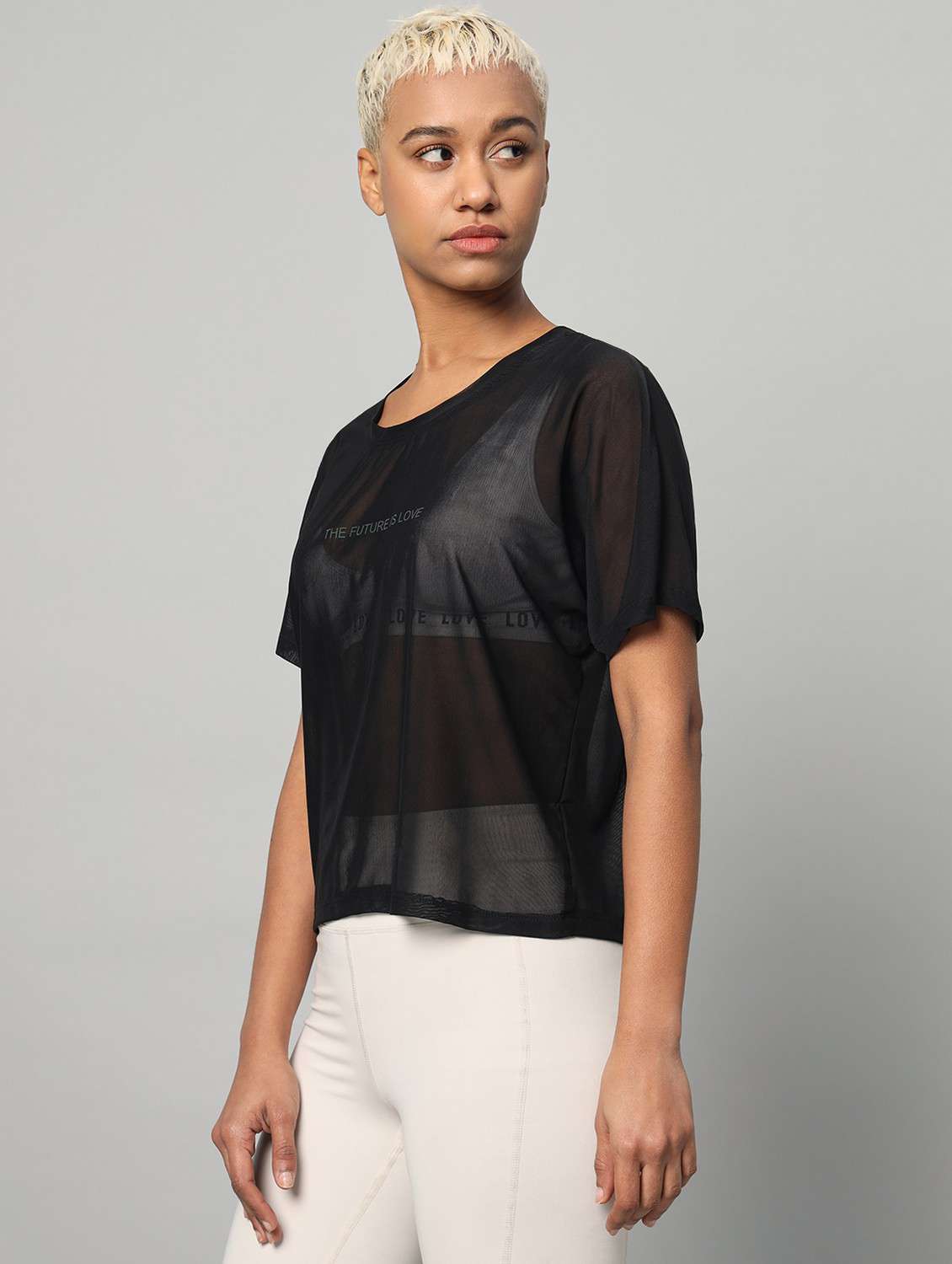 women black typographic round neck sport t-shirt - 21763414 -  Standard Image - 1