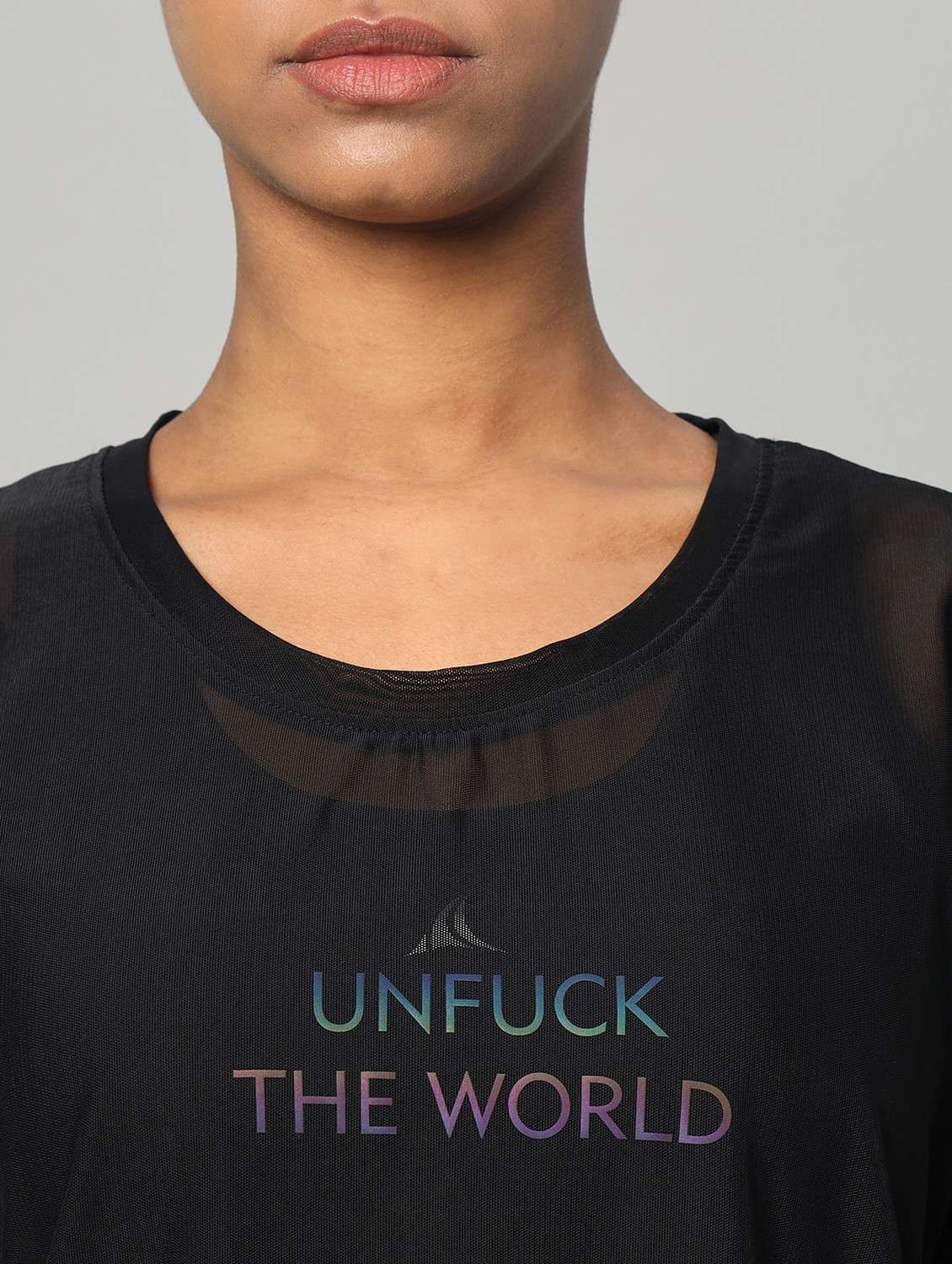 women black typographic round neck sport t-shirt - 21763416 -  Standard Image - 6