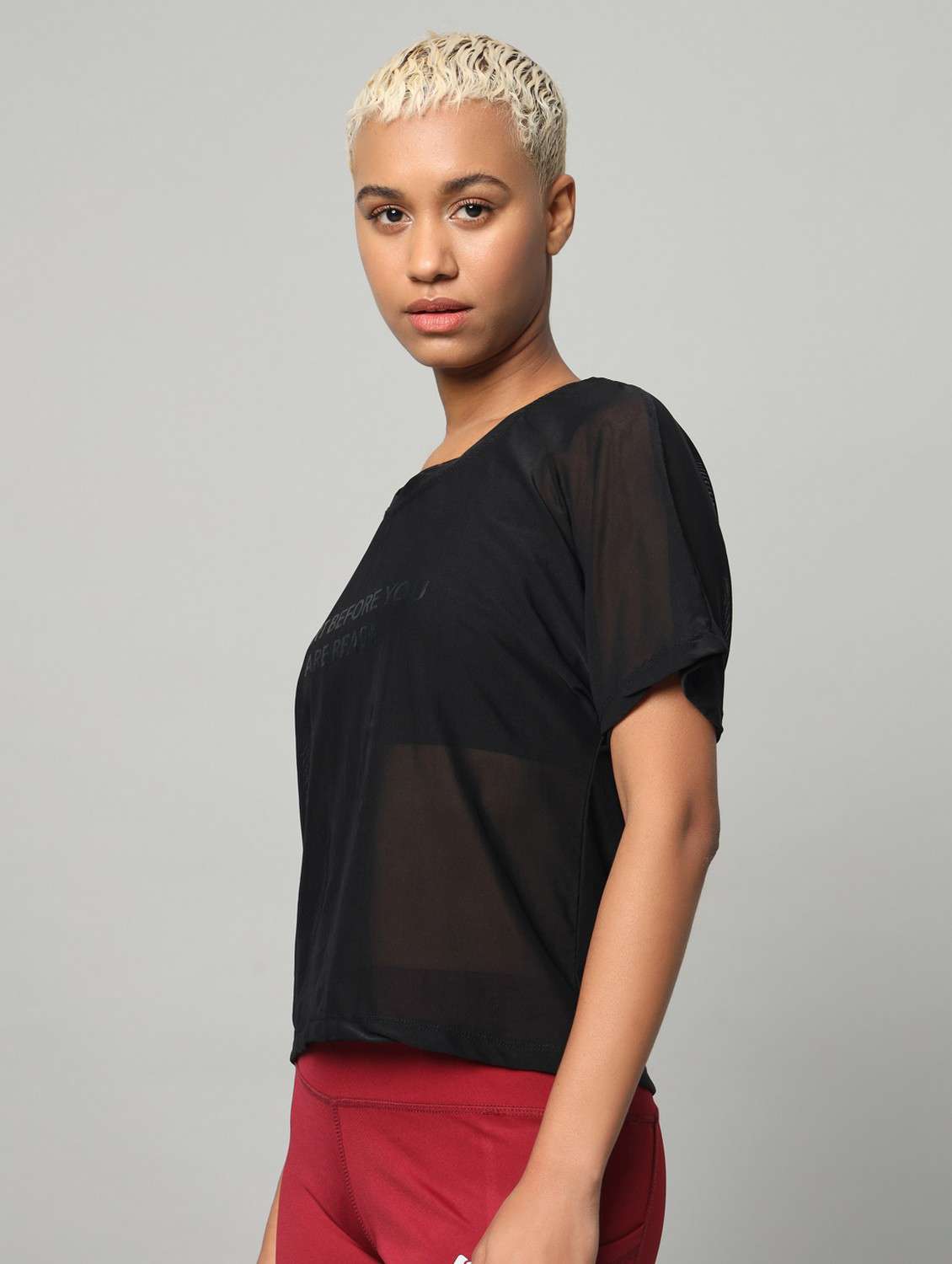 women typographic printed mesh sports t-shirt - 21763417 -  Standard Image - 1