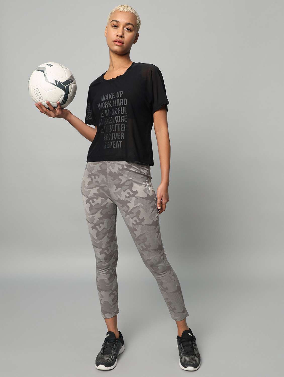 women black typographic round neck sport t-shirt - 21763418 -  Standard Image - 4