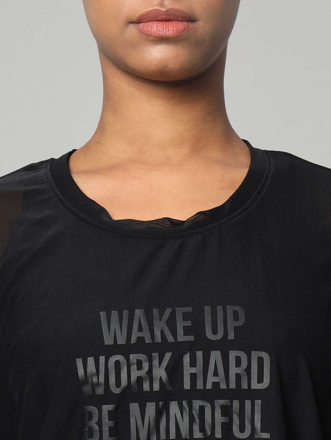 women black typographic round neck sport t-shirt - 21763418 -  Standard Image - 6