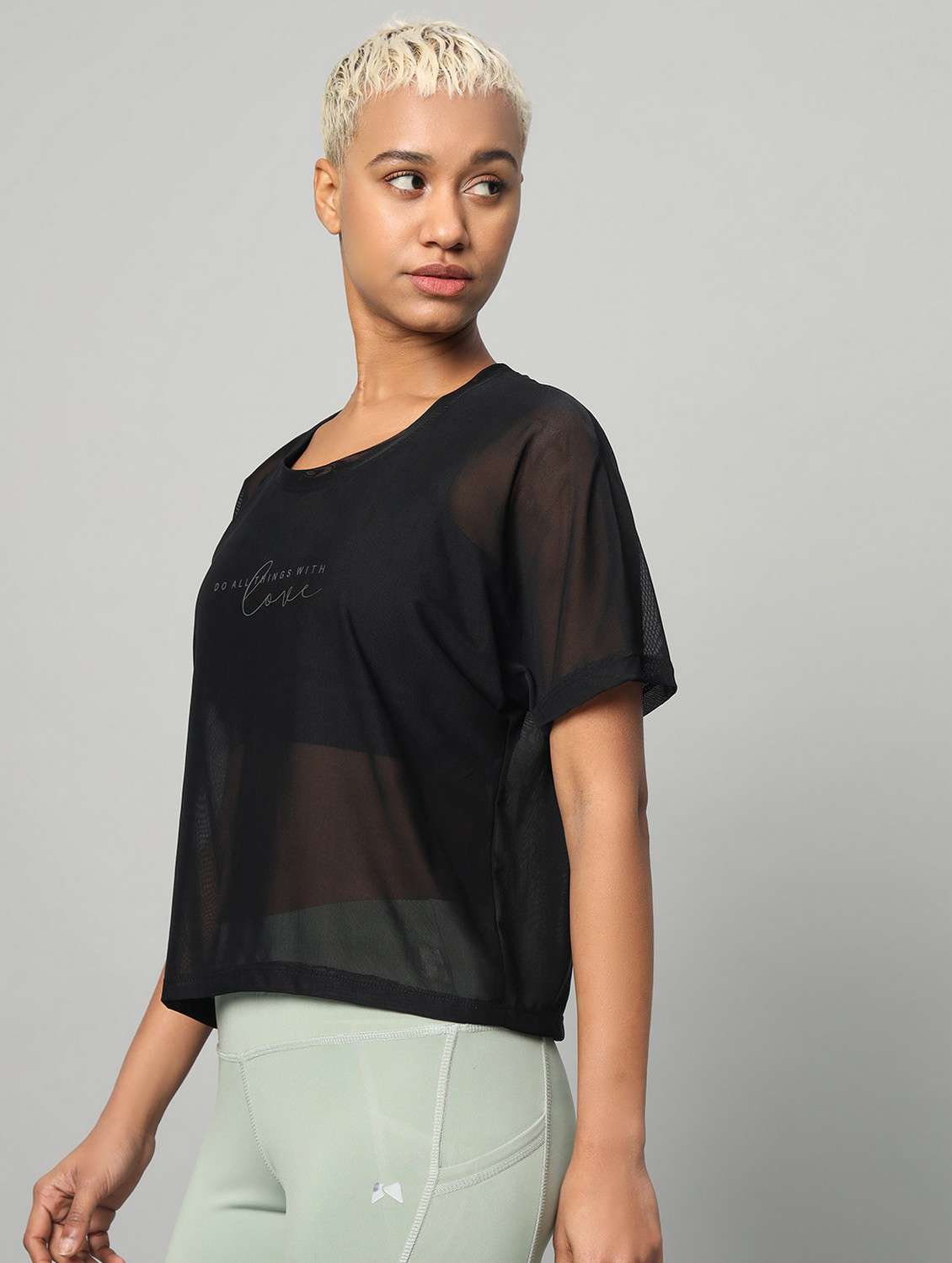 women typographic printed mesh sports t-shirt - 21763419 -  Standard Image - 1