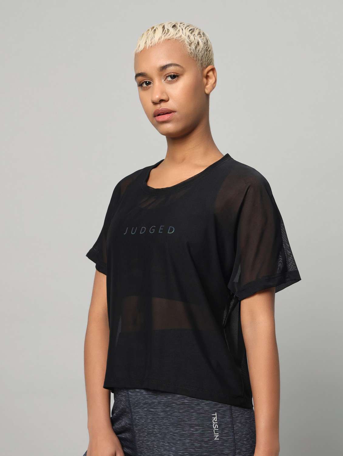 women typographic printed mesh sports t-shirt - 21763420 -  Standard Image - 1