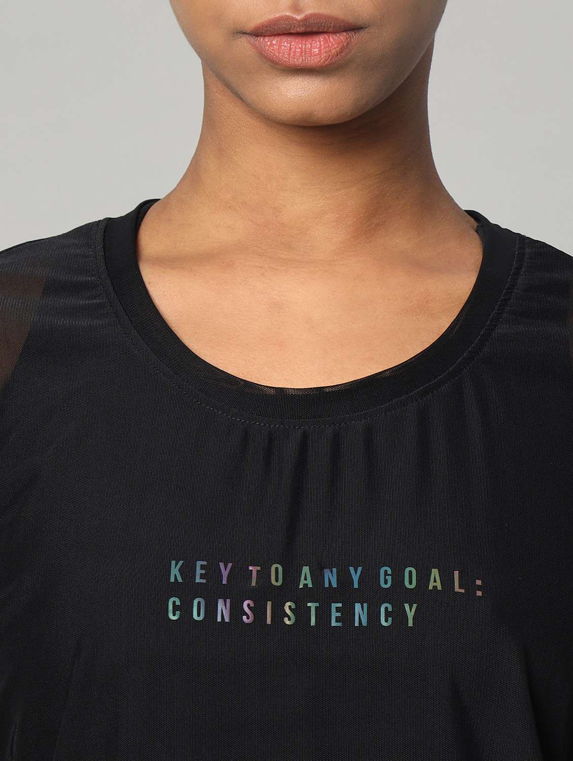 women typographic printed mesh sports t-shirt - 21763421 -  Standard Image - 6