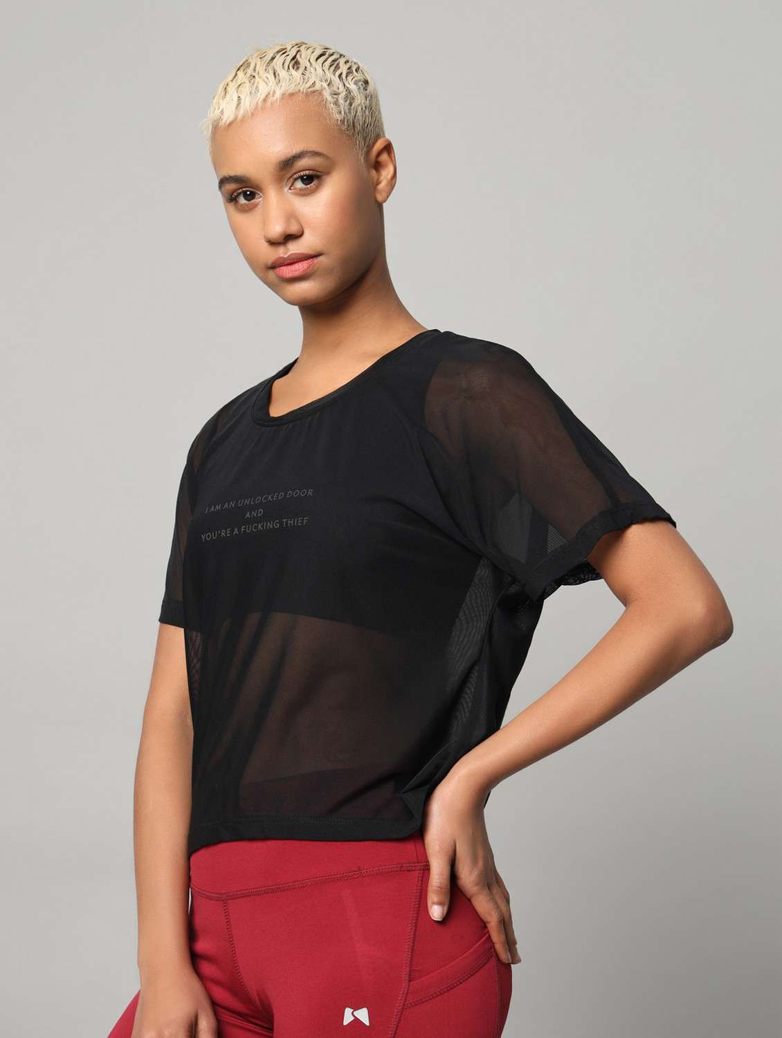 women typographic printed mesh sports t-shirt - 21763422 - Standard Image - 1