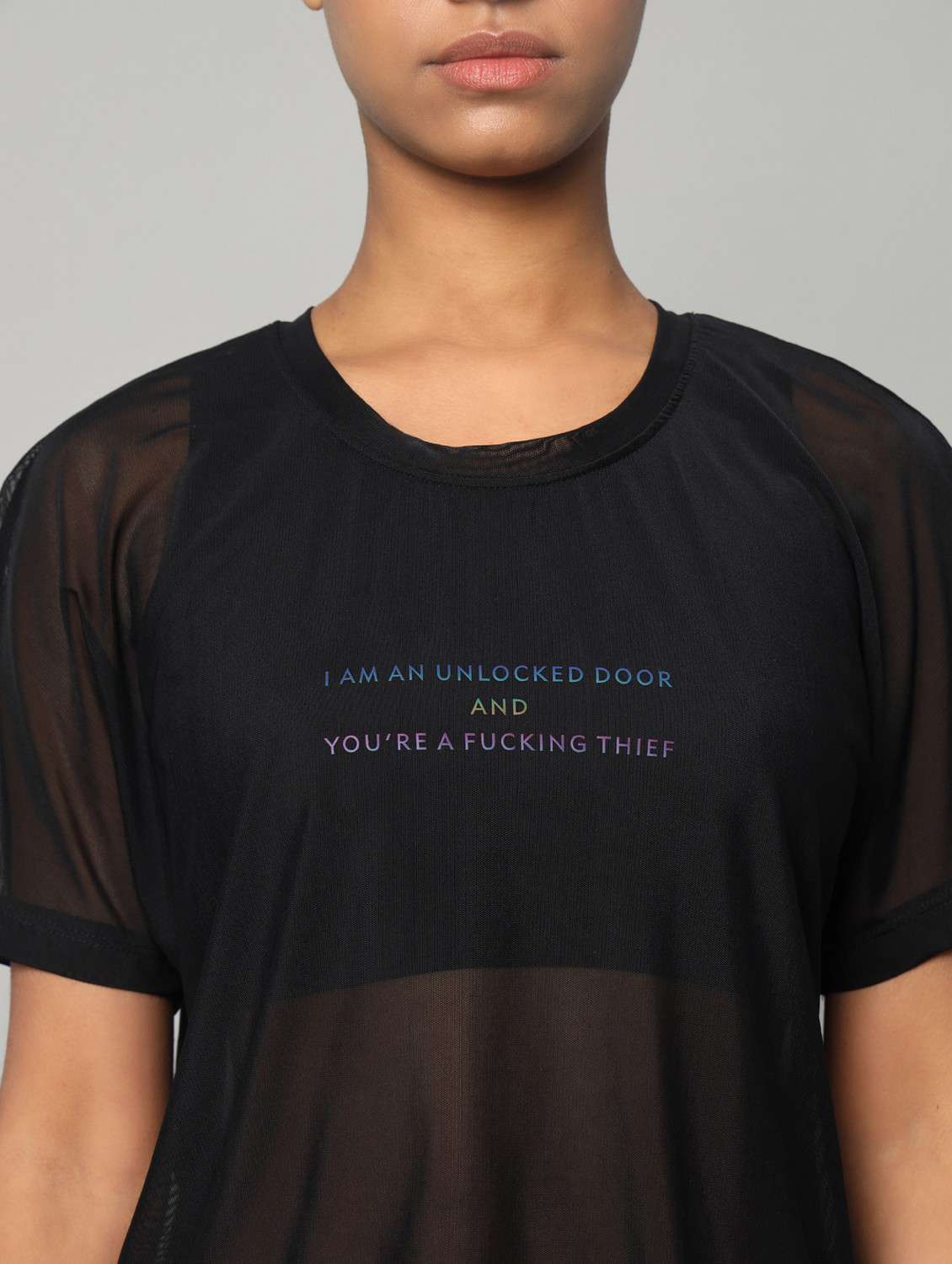 women typographic printed mesh sports t-shirt - 21763422 - Standard Image - 6