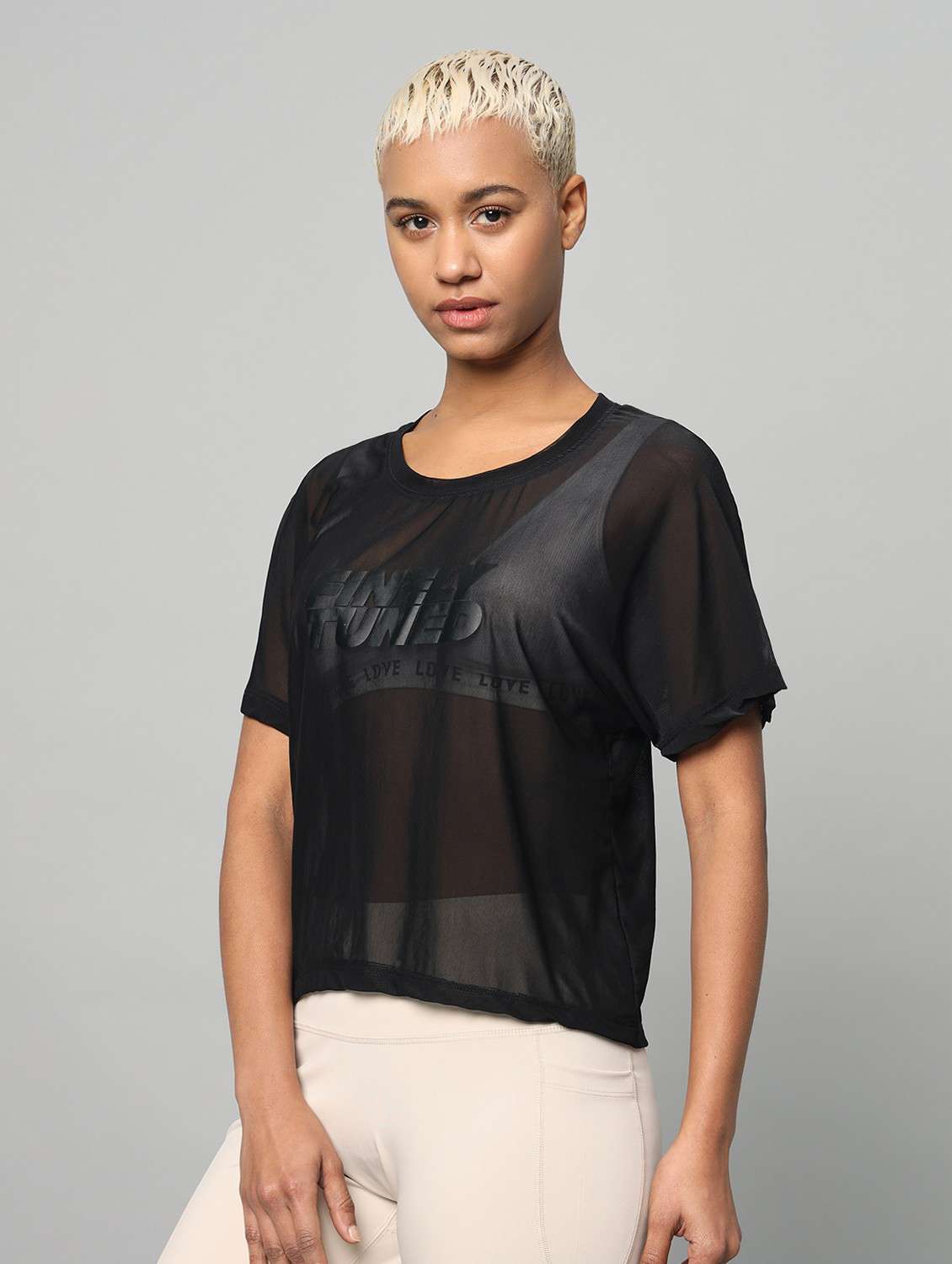 women typographic printed mesh sports t-shirt - 21763423 -  Standard Image - 1