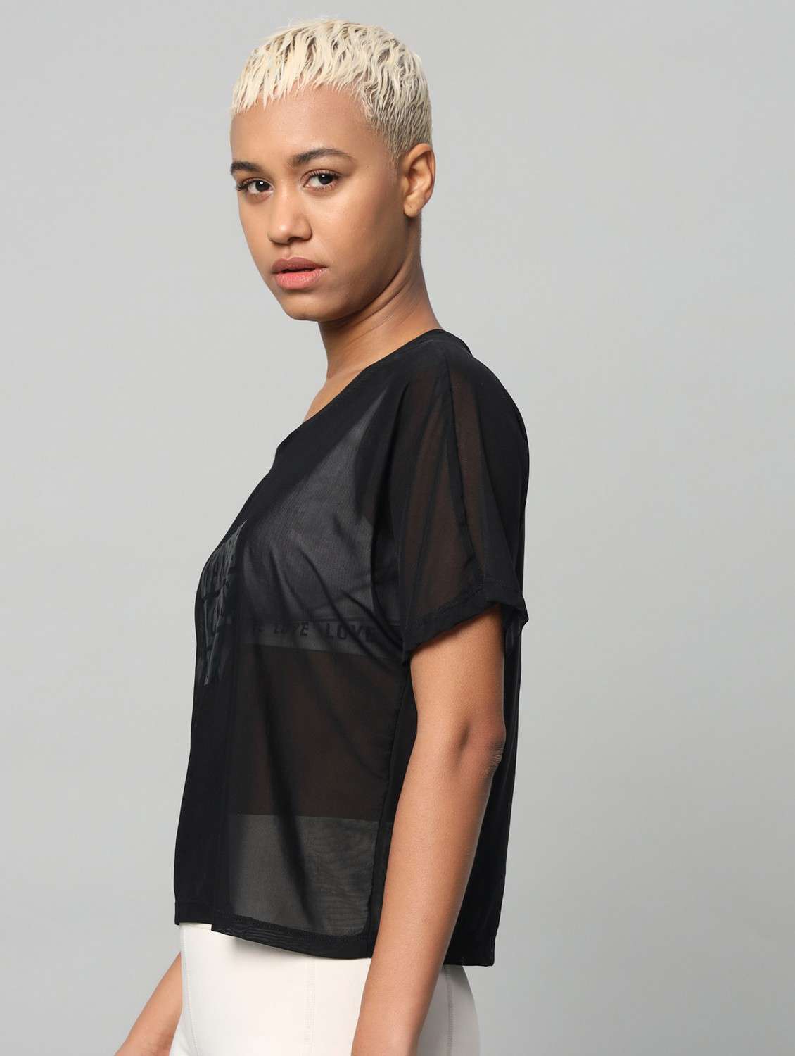 women typographic printed mesh sports t-shirt - 21763424 -  Standard Image - 1