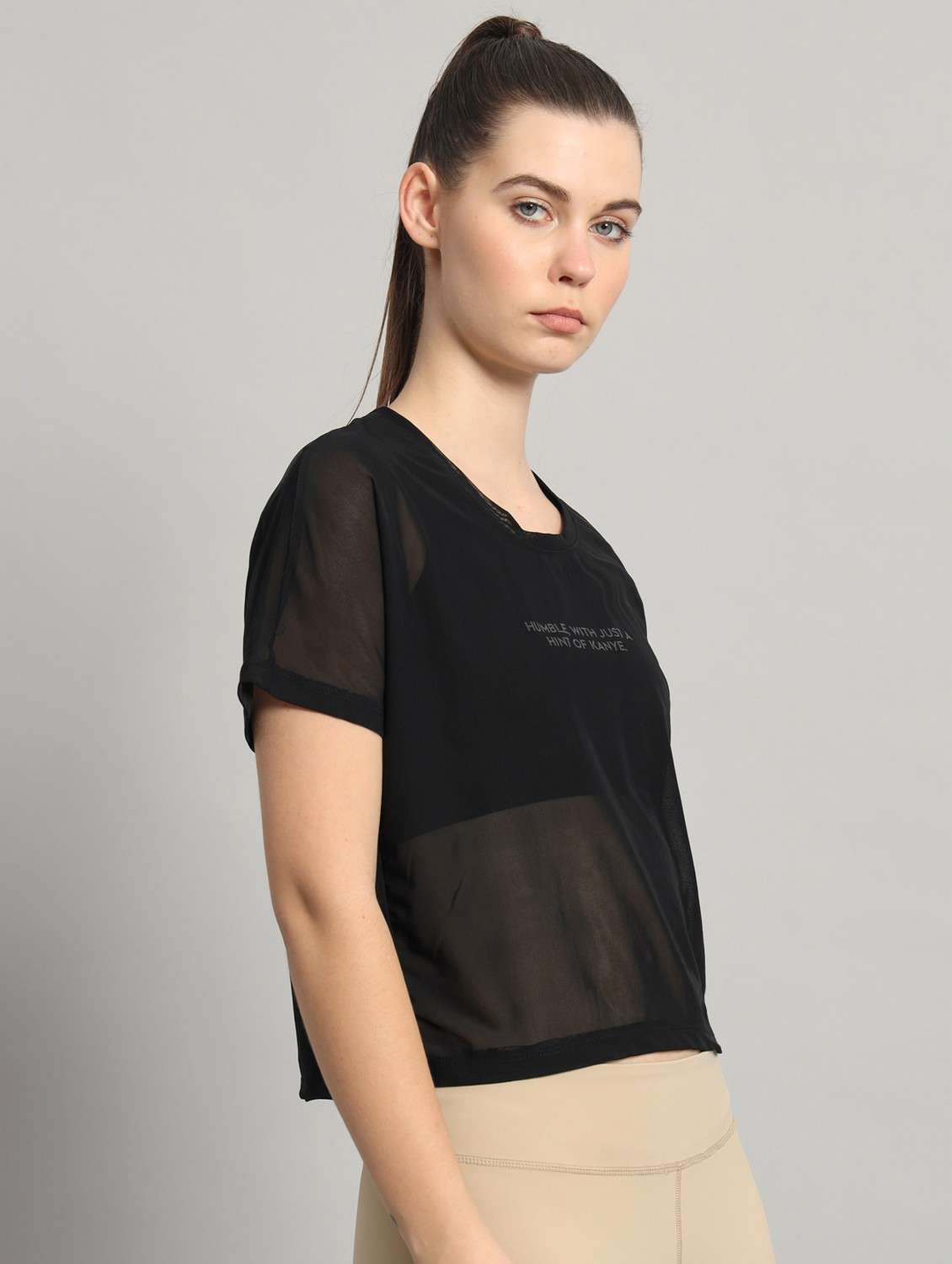 women typographic printed mesh sports t-shirt - 21763425 -  Standard Image - 1