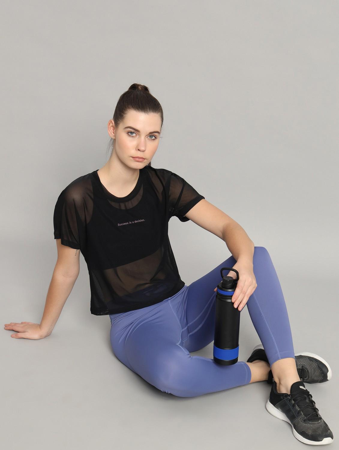 women black typographic round neck sport t-shirt - 21763426 - Standard Image - 4