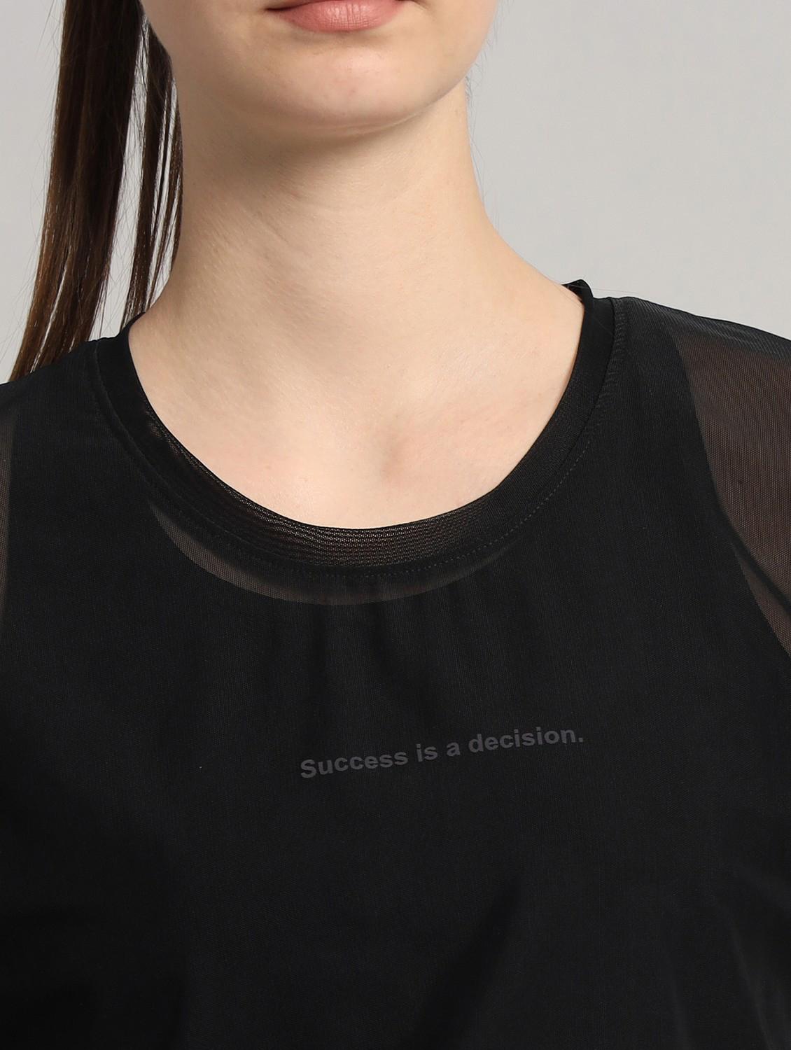 women black typographic round neck sport t-shirt - 21763426 - Standard Image - 6
