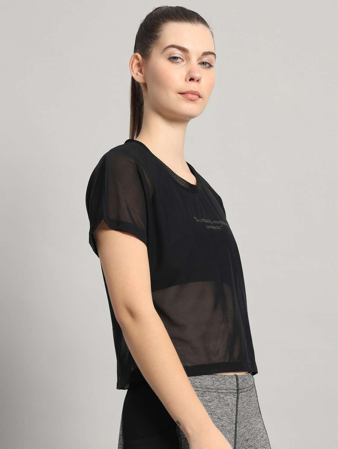 women typographic printed mesh sports t-shirt - 21763427 -  Standard Image - 1