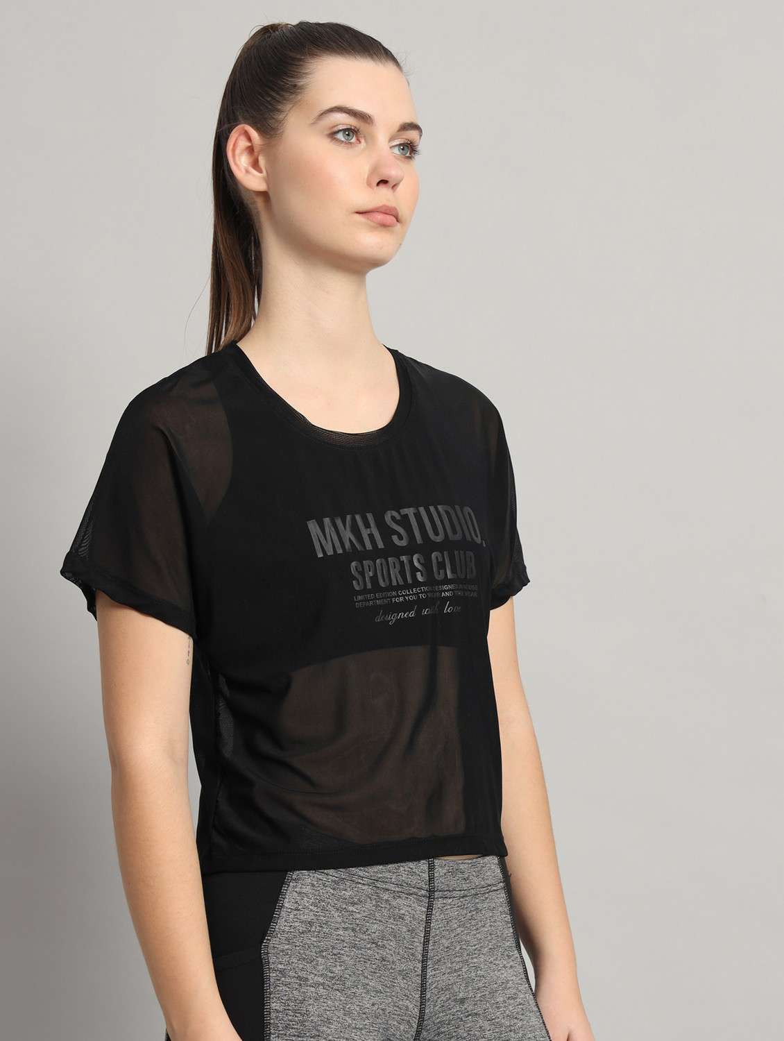 women typographic printed mesh sports t-shirt - 21763428 -  Standard Image - 1