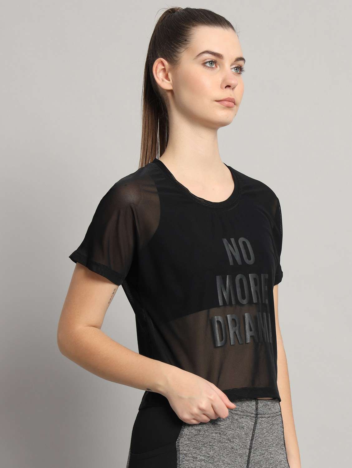 women black typographic round neck sport t-shirt - 21763429 -  Standard Image - 1