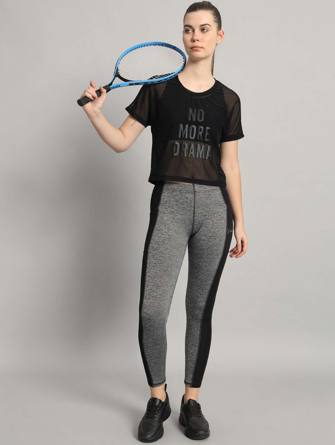 women black typographic round neck sport t-shirt - 21763429 -  Standard Image - 4