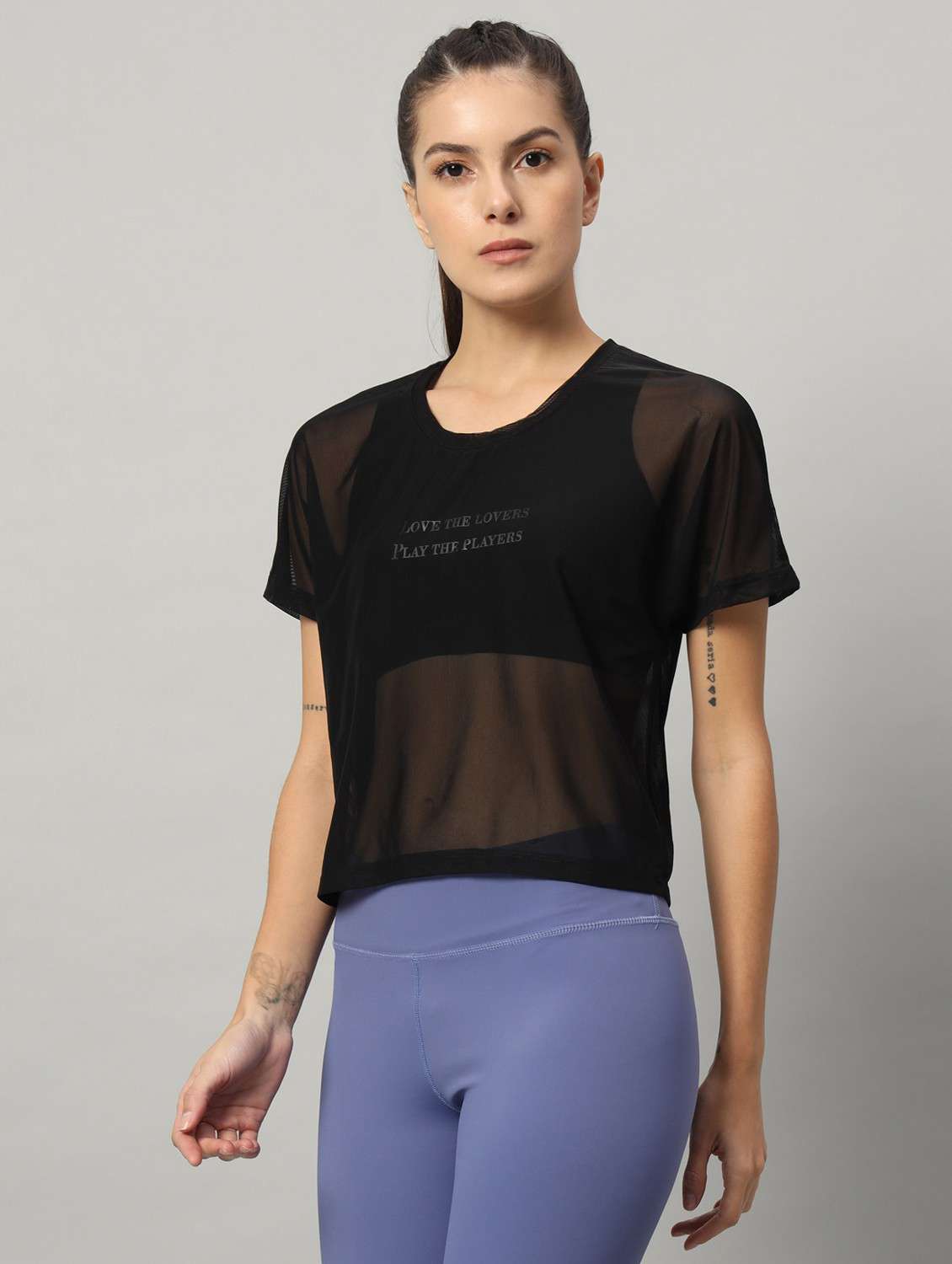 women black typographic round neck sport t-shirt - 21763431 -  Standard Image - 1