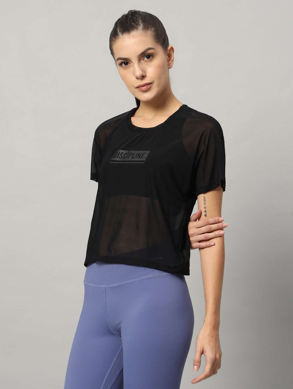 women black typographic round neck sport t-shirt - 21763432 - Standard Image - 1