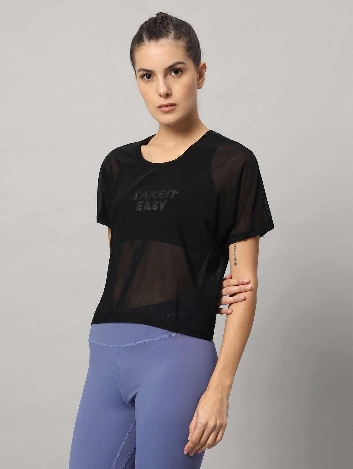 women black typographic round neck sport t-shirt - 21763433 -  Standard Image - 1