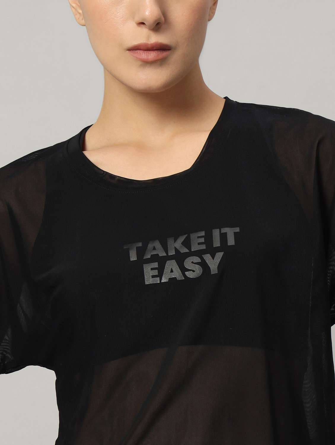 women black typographic round neck sport t-shirt - 21763433 -  Standard Image - 6