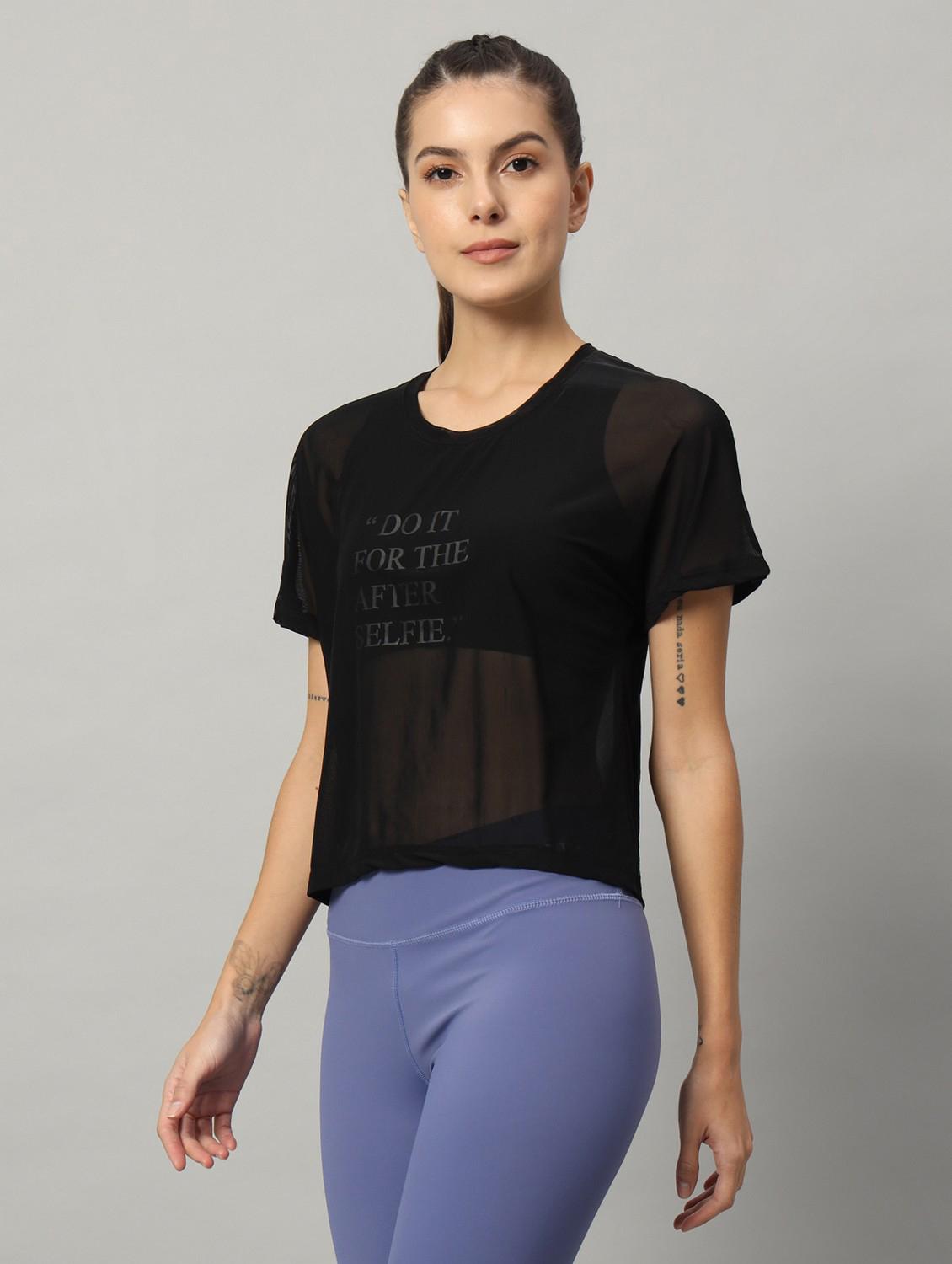 women typographic printed mesh sports t-shirt - 21763434 - Standard Image - 1