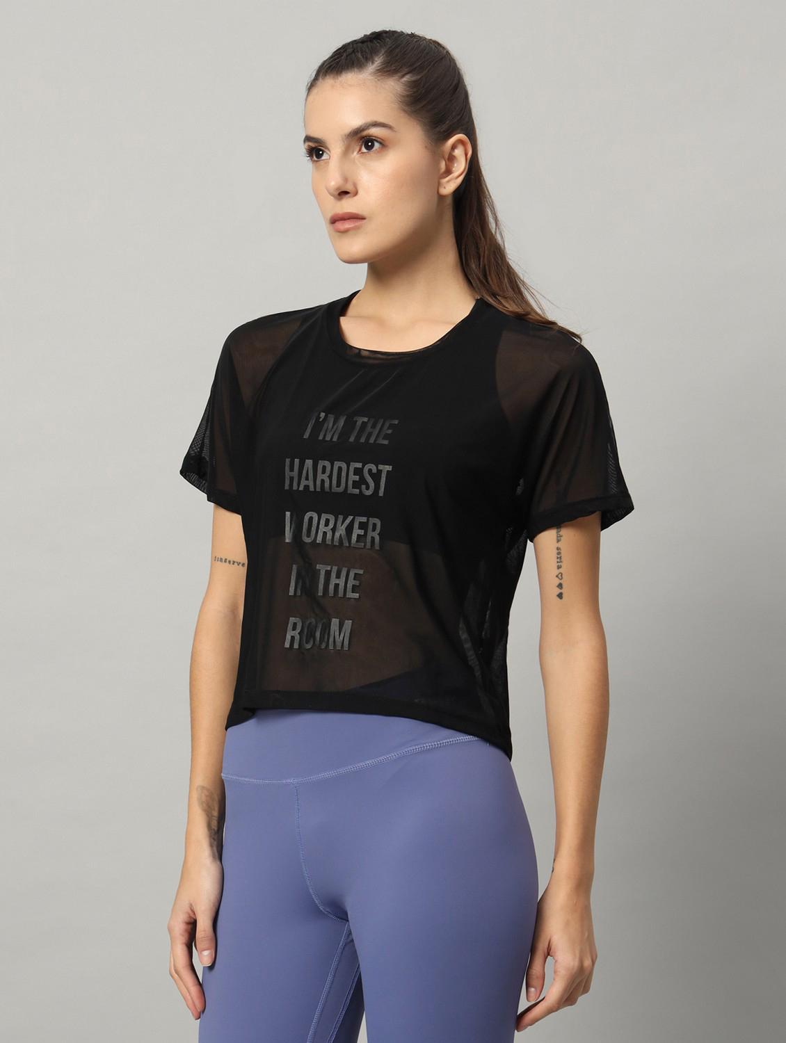 women typographic printed mesh sports t-shirt - 21763435 - Standard Image - 1