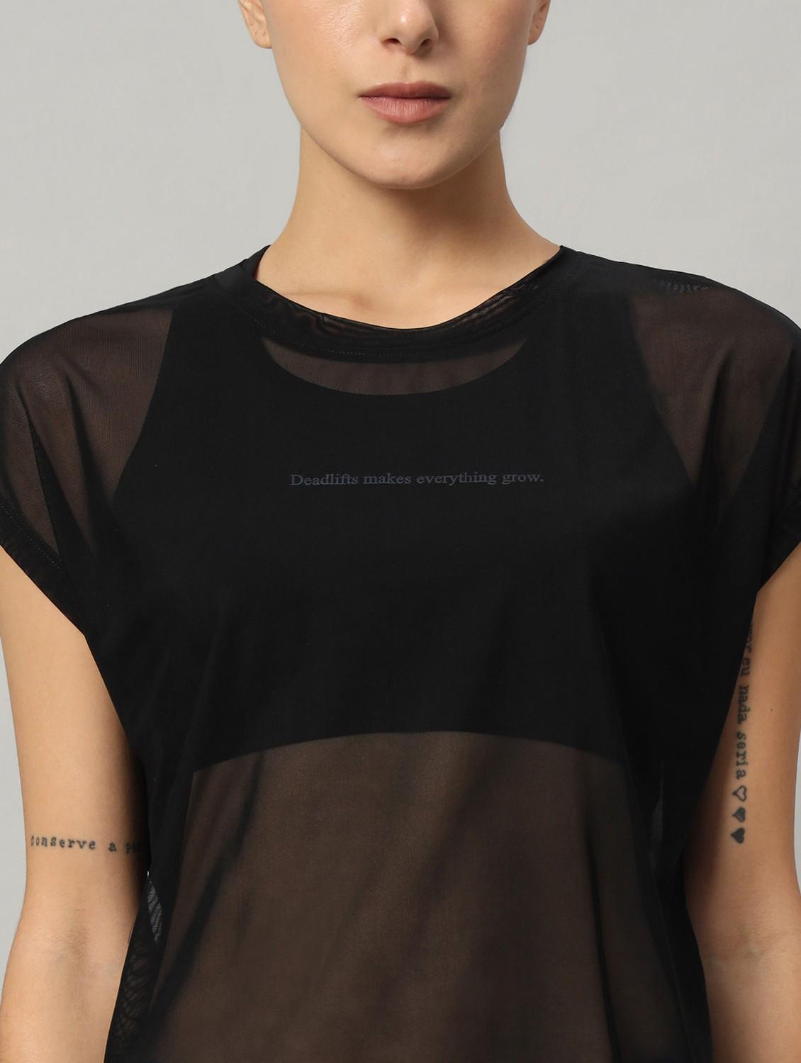 women black typographic round neck sport t-shirt - 21763437 - Standard Image - 6