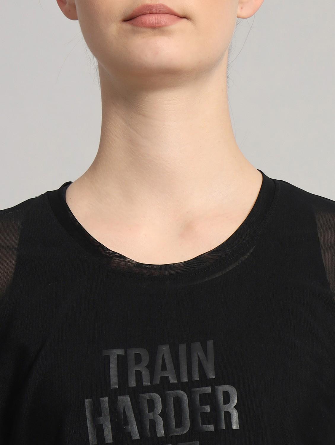 women black typographic round neck sport t-shirt - 21763439 - Standard Image - 6