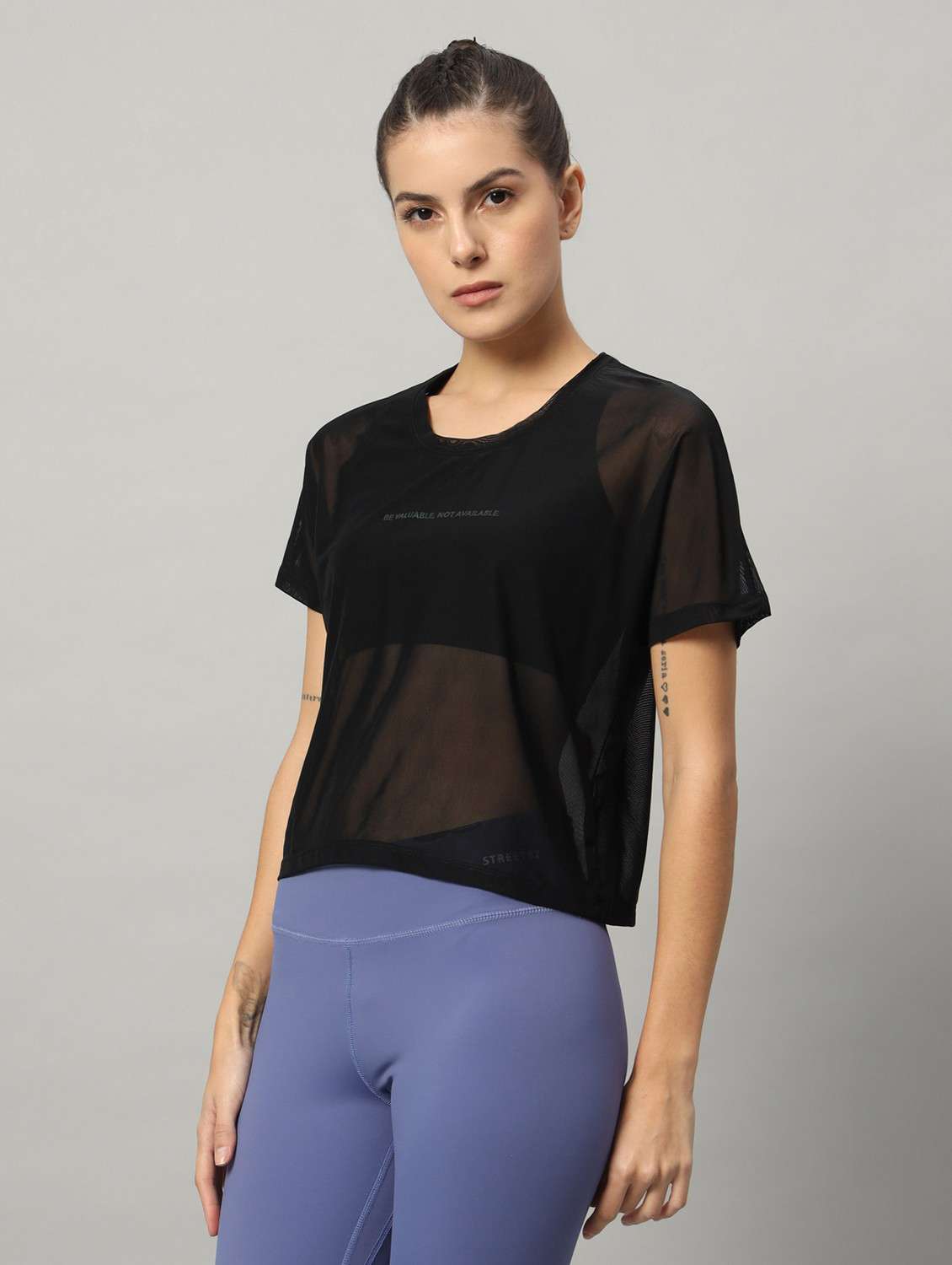 women black typographic round neck sport t-shirt - 21763440 -  Standard Image - 1