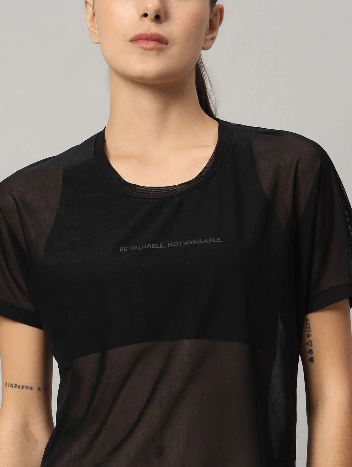 women black typographic round neck sport t-shirt - 21763440 -  Standard Image - 6