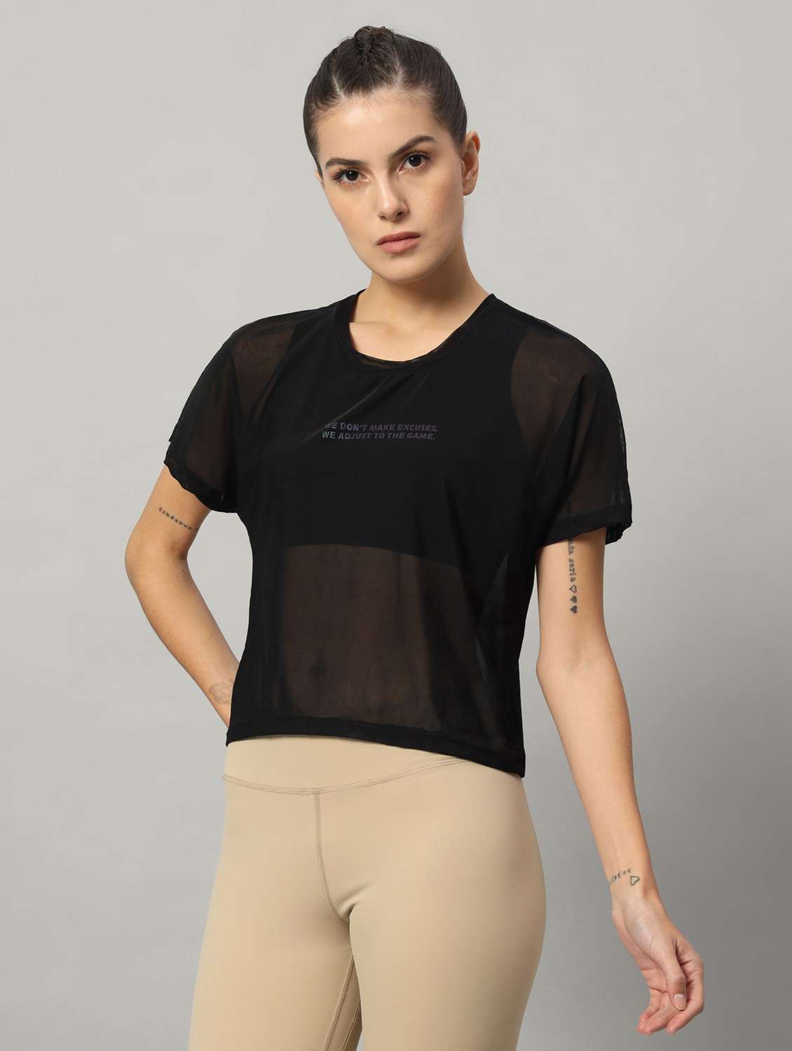 women black typographic round neck sport t-shirt - 21763442 -  Standard Image - 1