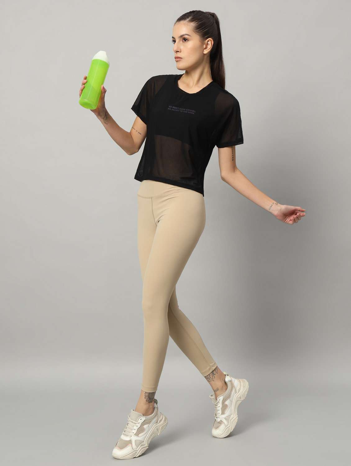 women black typographic round neck sport t-shirt - 21763442 -  Standard Image - 4